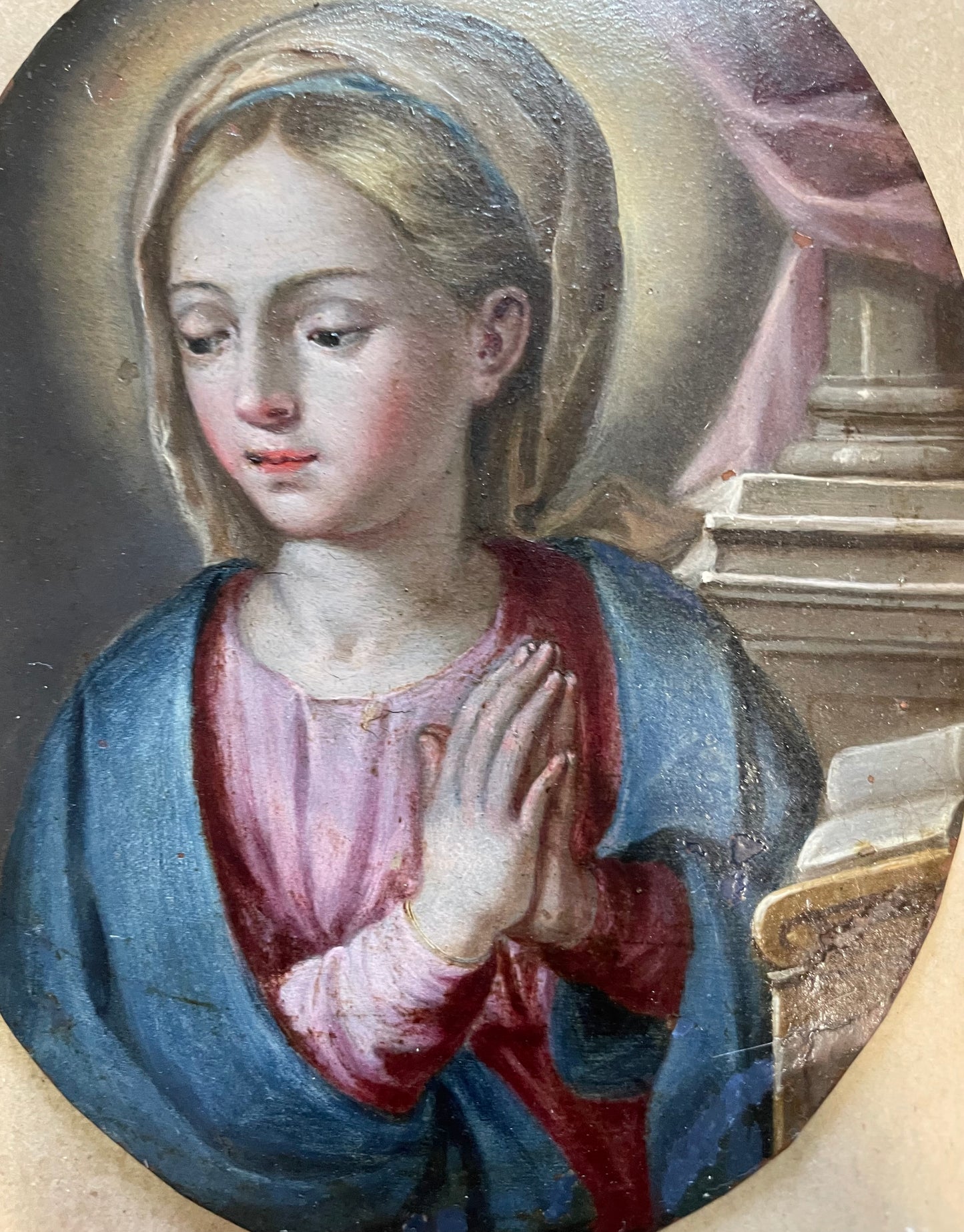 XVIII century Neapolitan school Praying Madonna. Oil on copper, Cm 16x12.