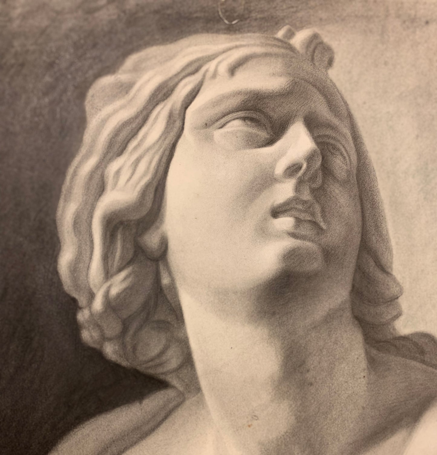 Academic drawing of classical bust sculpture. XIX century