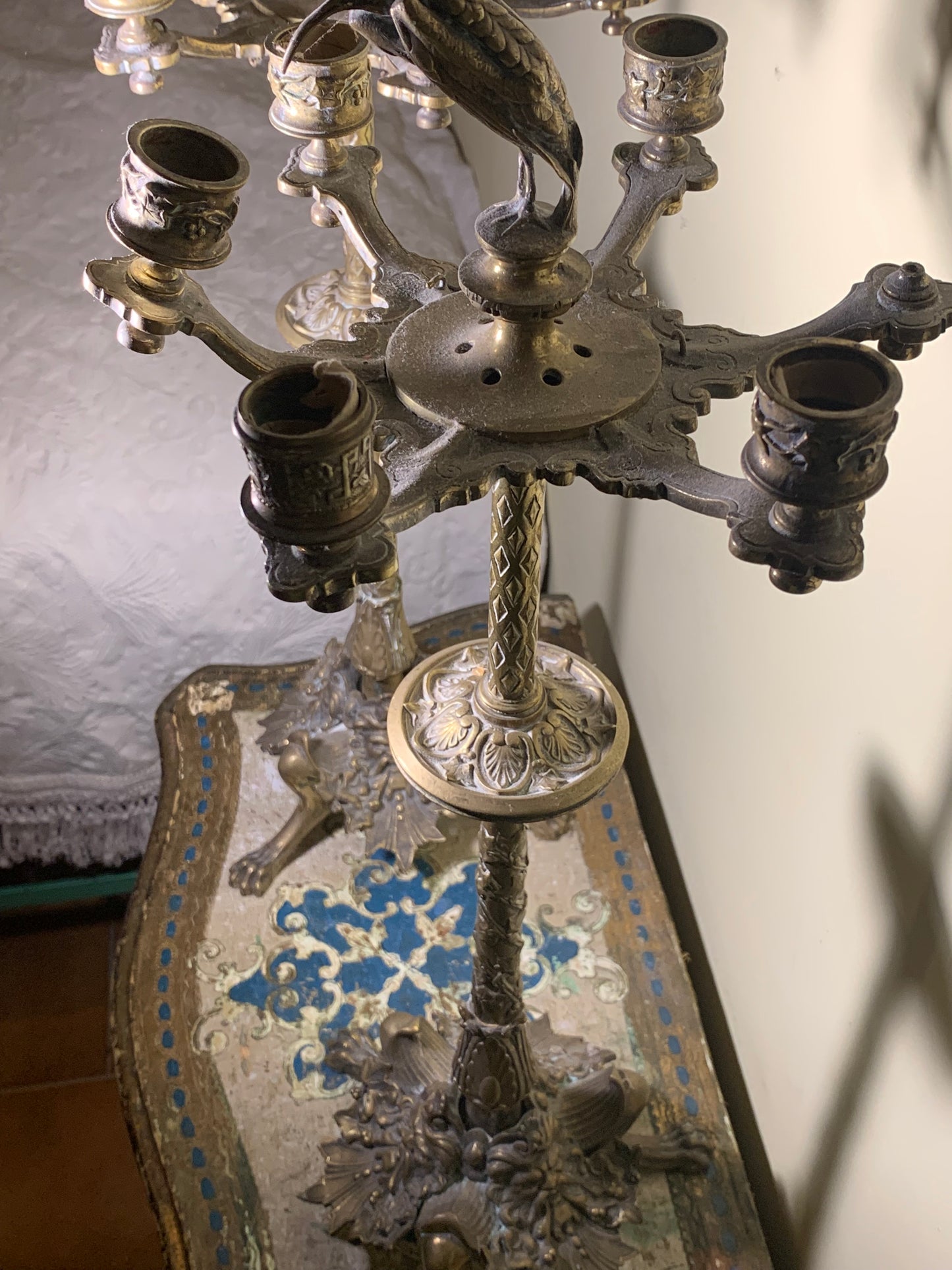 Art Nouveau Bronze Candelabras with Herons and Masks - Eclectic Style with French Influence (1880-1890)