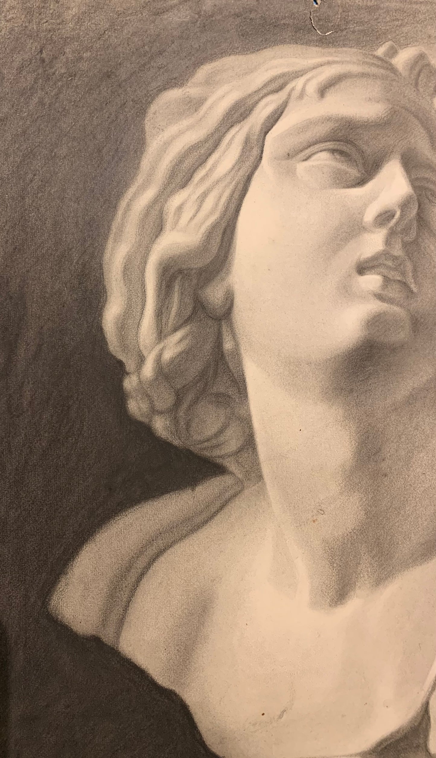 Academic drawing of classical bust sculpture. XIX century