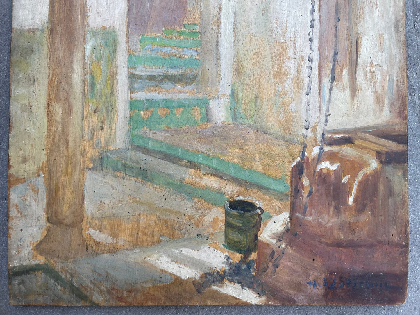 Henry d’Estienne (1872-1949) – Cortile interno nordafricano con pozzo e colonna