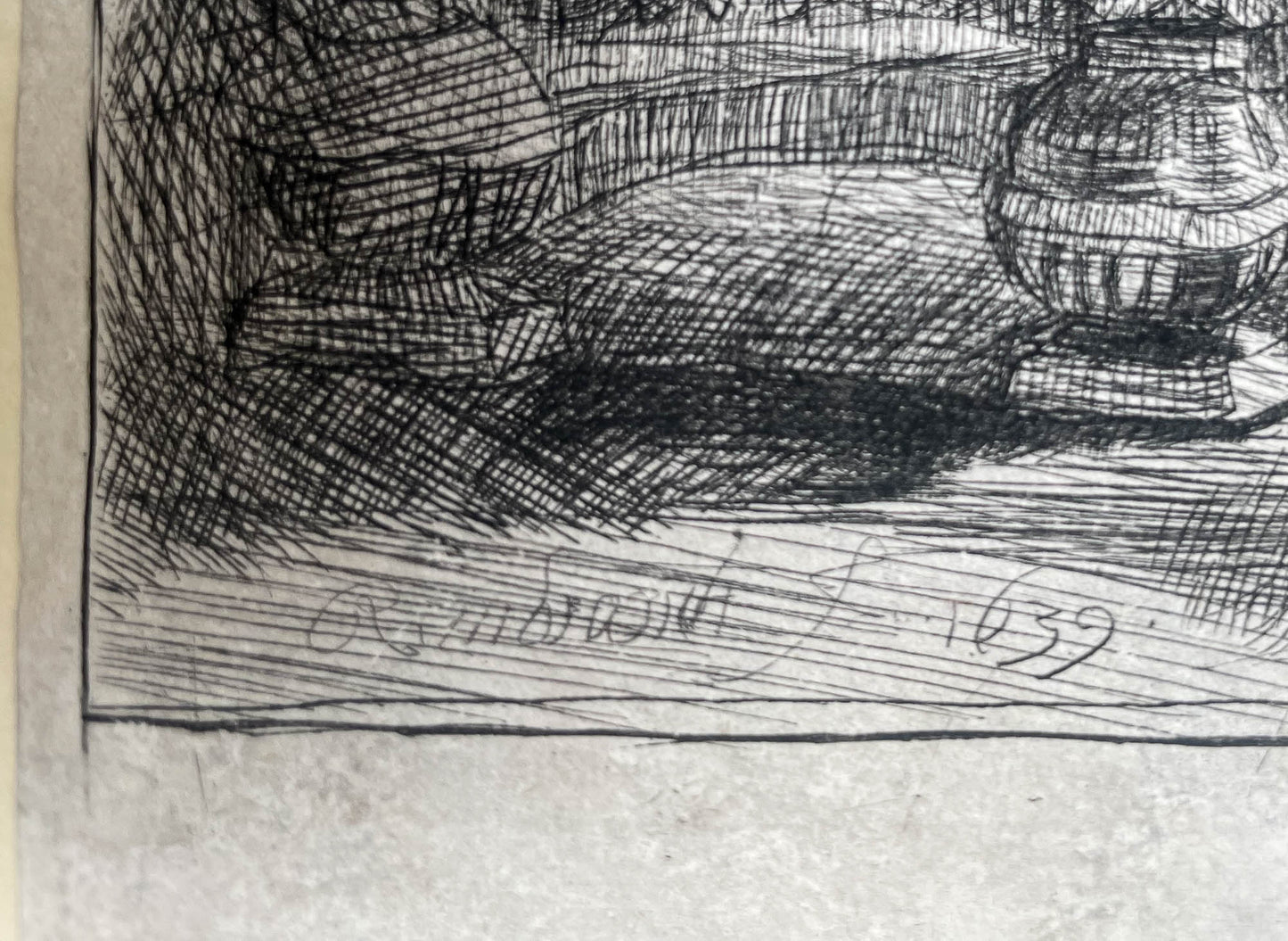 Rembrandt van Rijn, Il transito della Madonna, incisione antica, lastra del 1639, terzo stato.