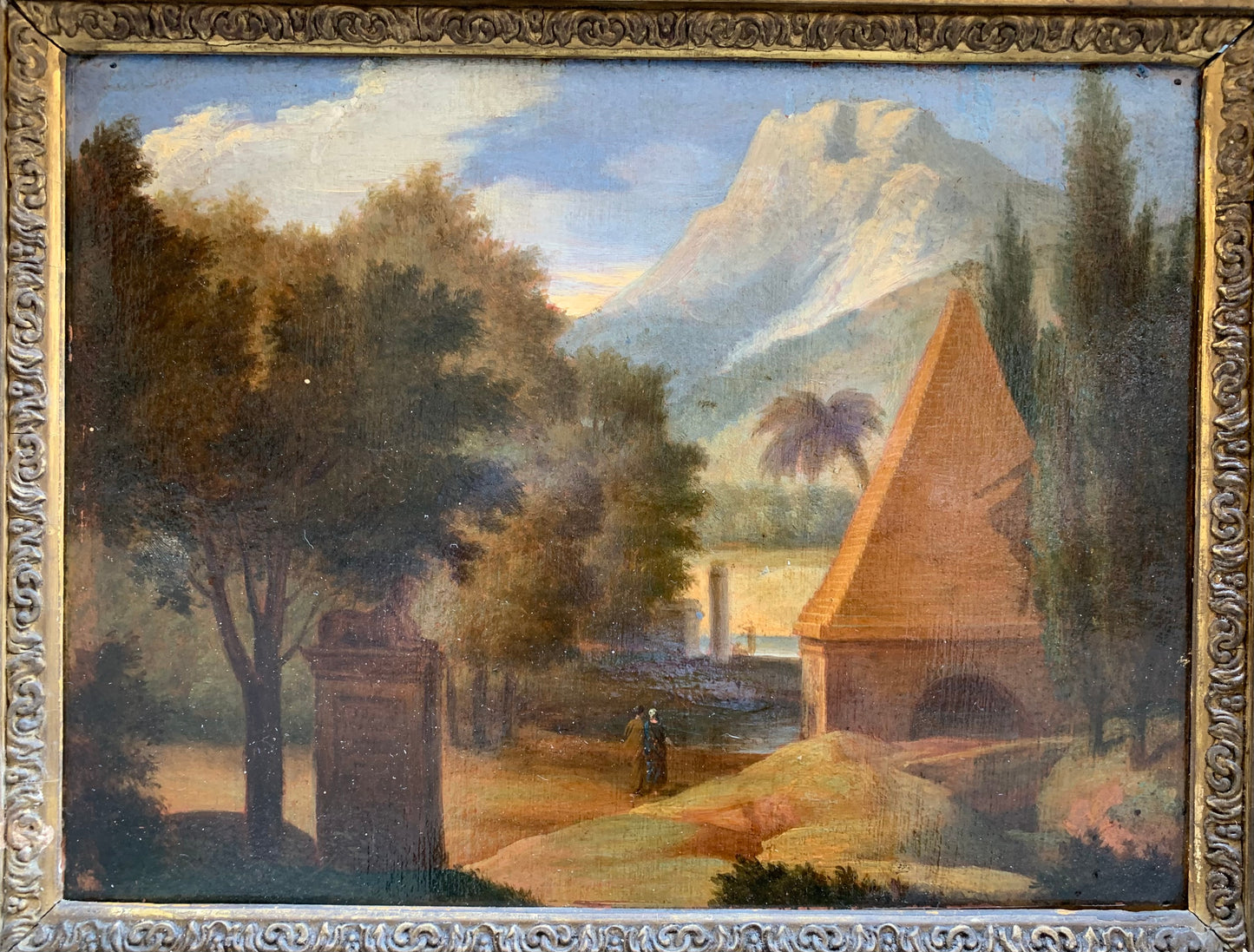 Fantasy landscape with a pyramid and sphinx. Early 19th century.