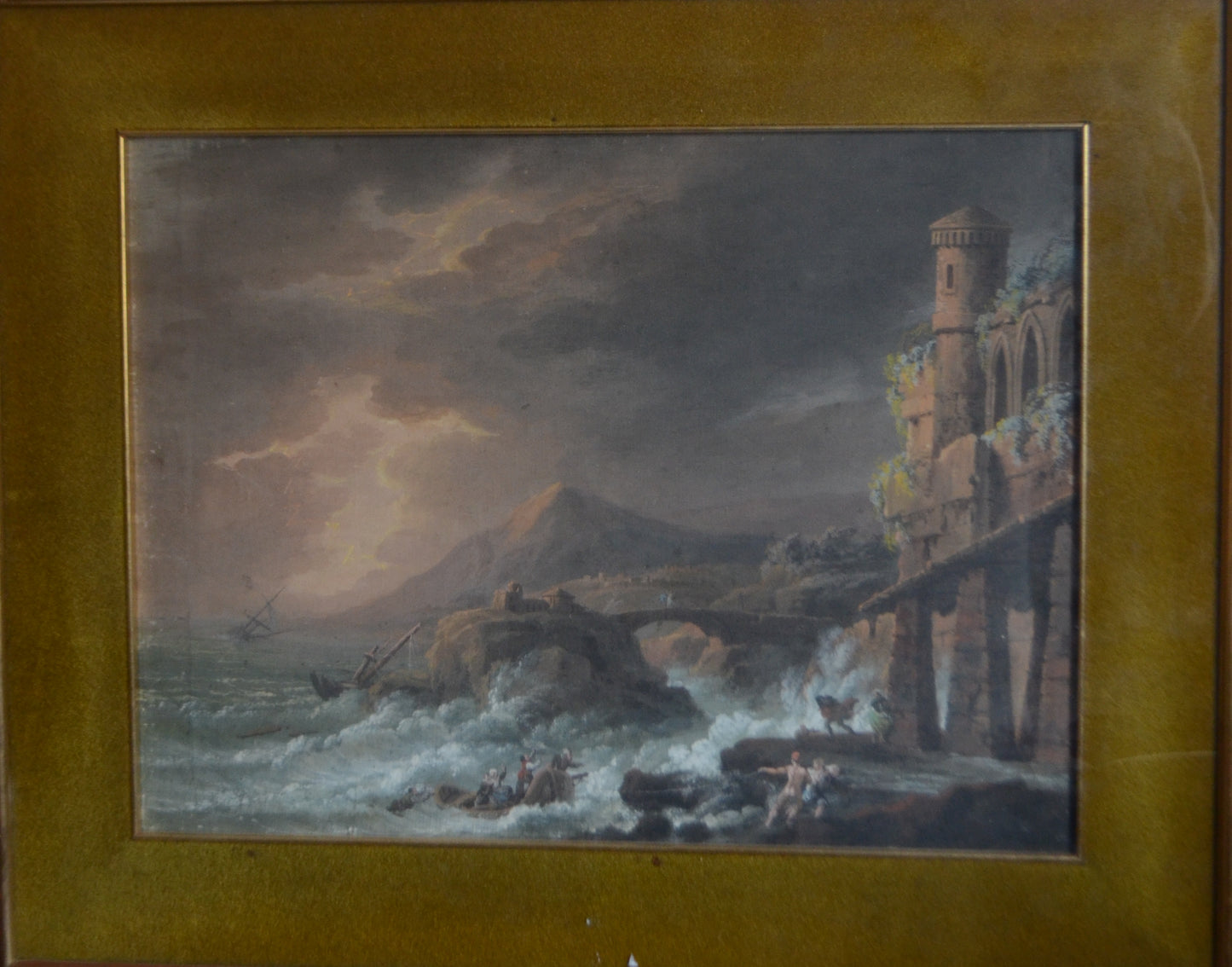 Gouache of a Shipwreck in a Storm with Gothic Ruins, Early 19th Century