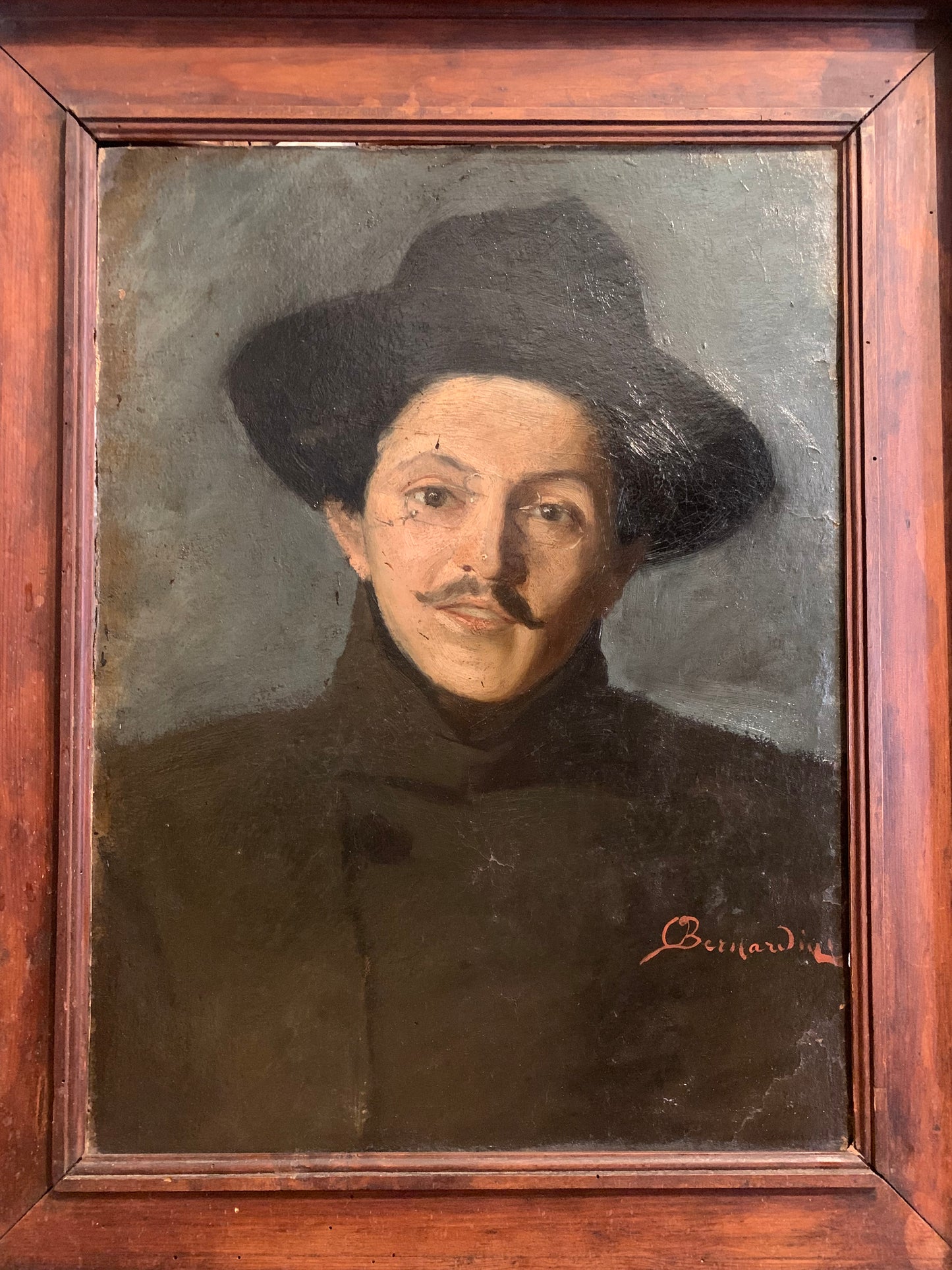 Portrait of Giacomo Puccini with Glasses and Mustache, signed Oreste Bernardini. Circa 1900.