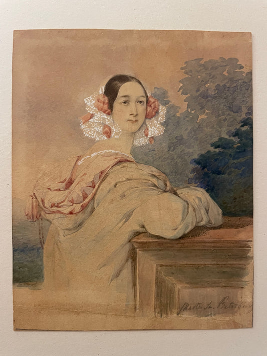 Ritratto di giovane donna con mantella a cappuccio, «Marta S[?]. Pieterburg», 1840 circa