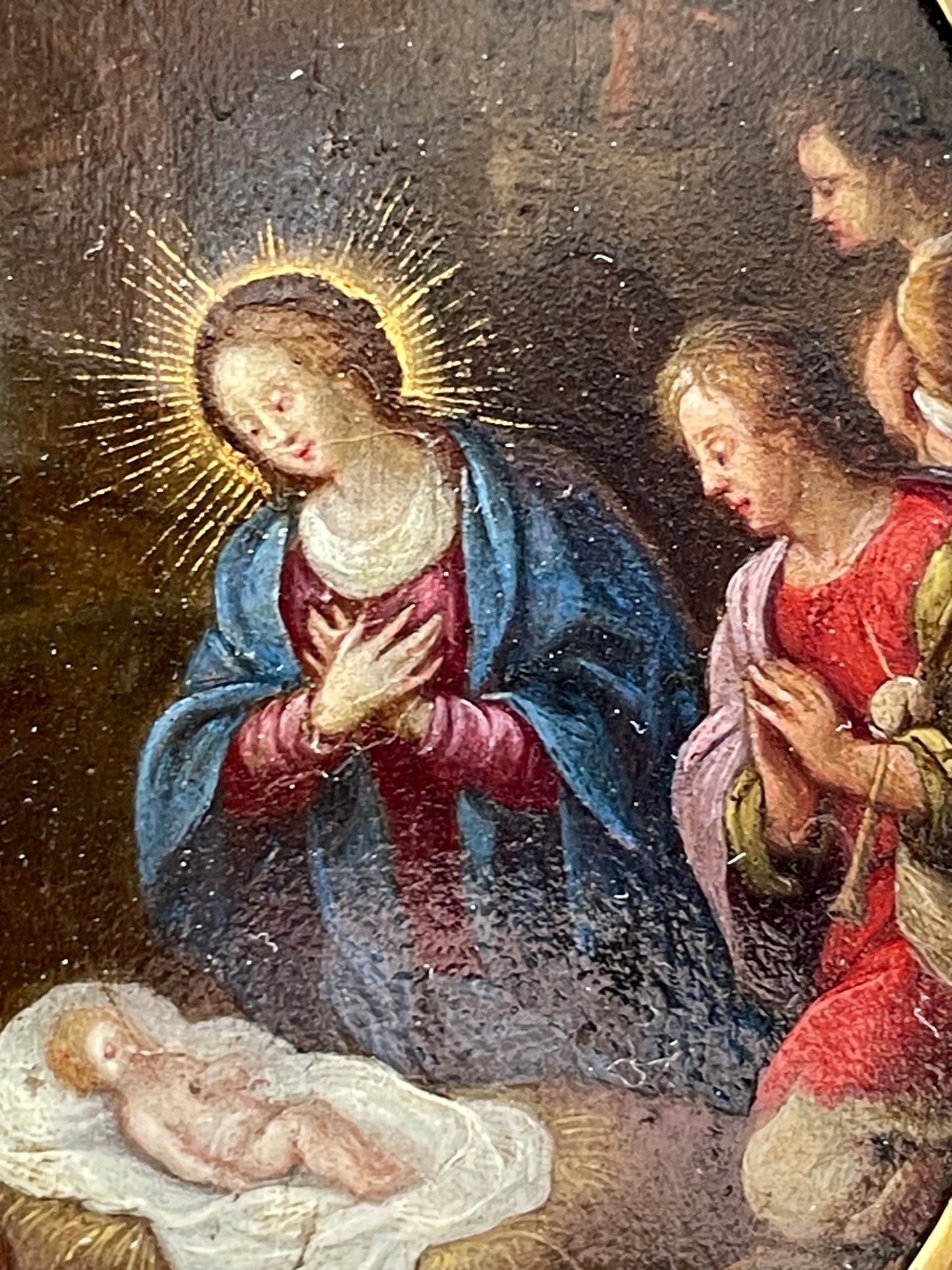 Reserved adorazione dei pastori. Scuola fiamminga, XVII secolo. Olio su rame