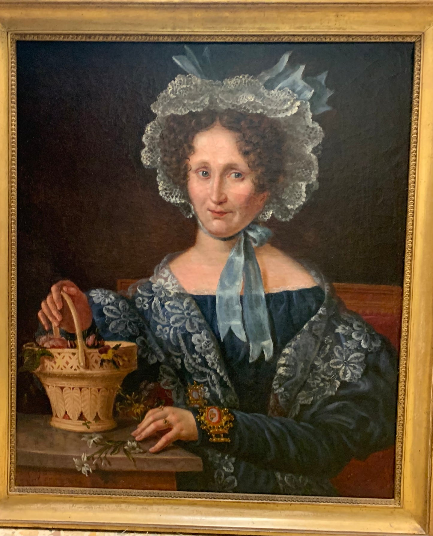 Portrait of Lady, 1830 era, portrait with micromosaic jewelry.