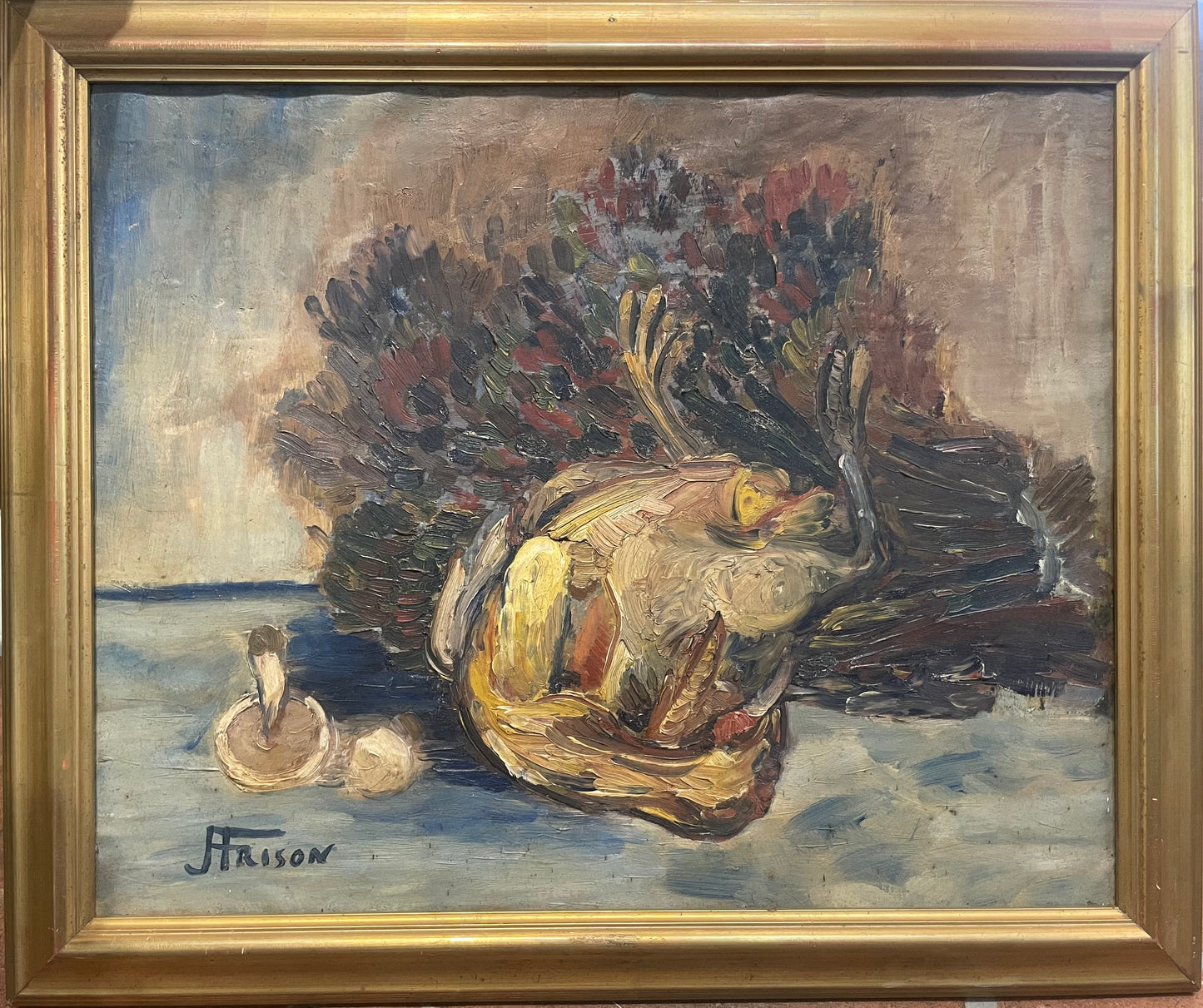 Jehan Frison (1882–1961), Still Life with Rooster and Mushrooms, Belgian Fauvism, 1930s–40s Senza titolo