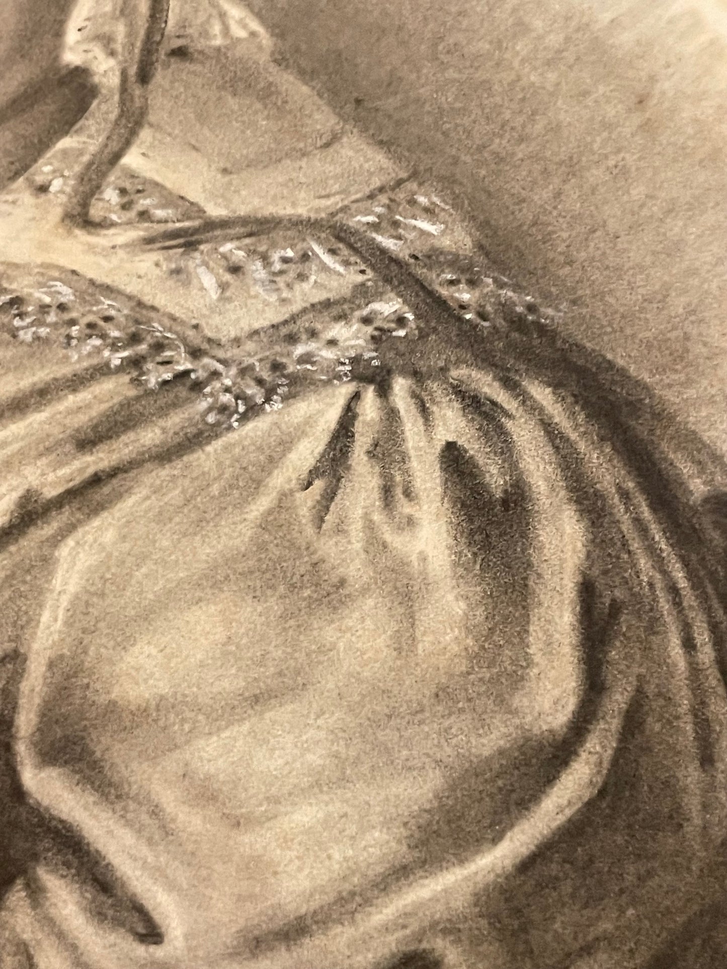 Ritratto a carboncino di dama con la cuffia . Circa 1830