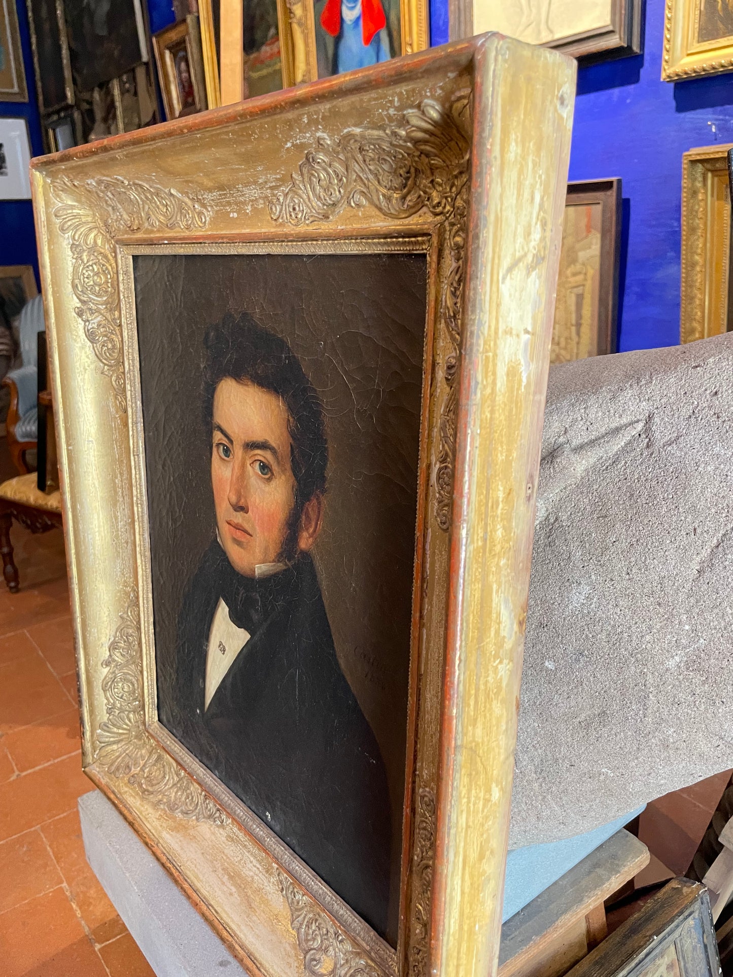 Ritratto d'uomo – Olio su tela firmato "Castin" e datato 1838, in cornice d'epoca