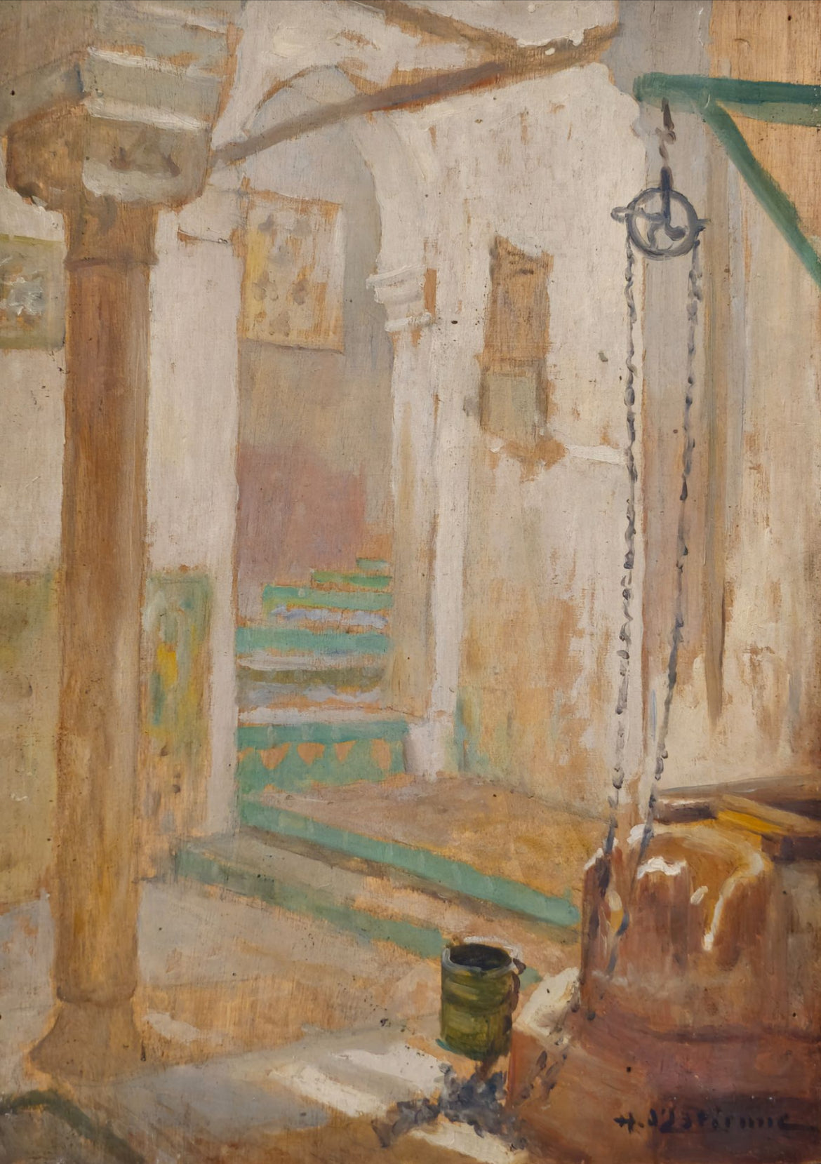 Henry d’Estienne (1872-1949) – Cortile interno nordafricano con pozzo e colonna
