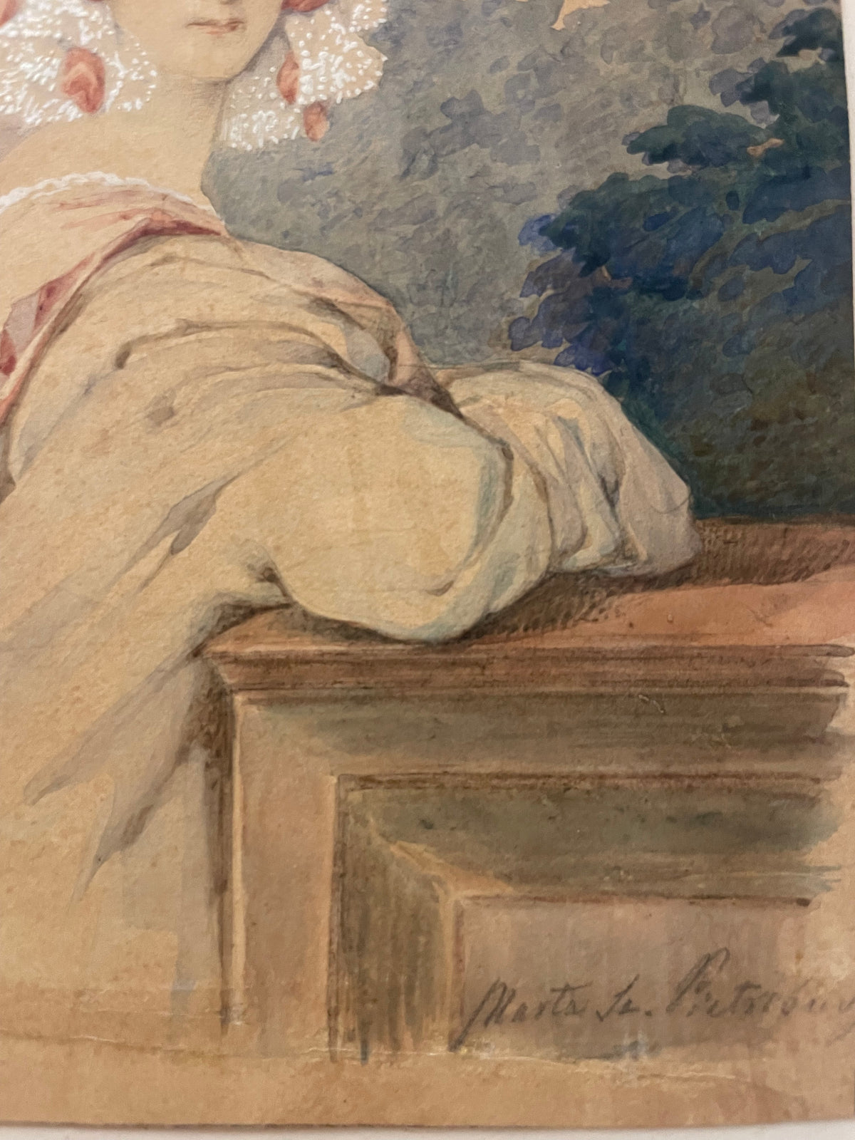 Ritratto di giovane donna con mantella a cappuccio, «Marta S[?]. Pieterburg», 1840 circa