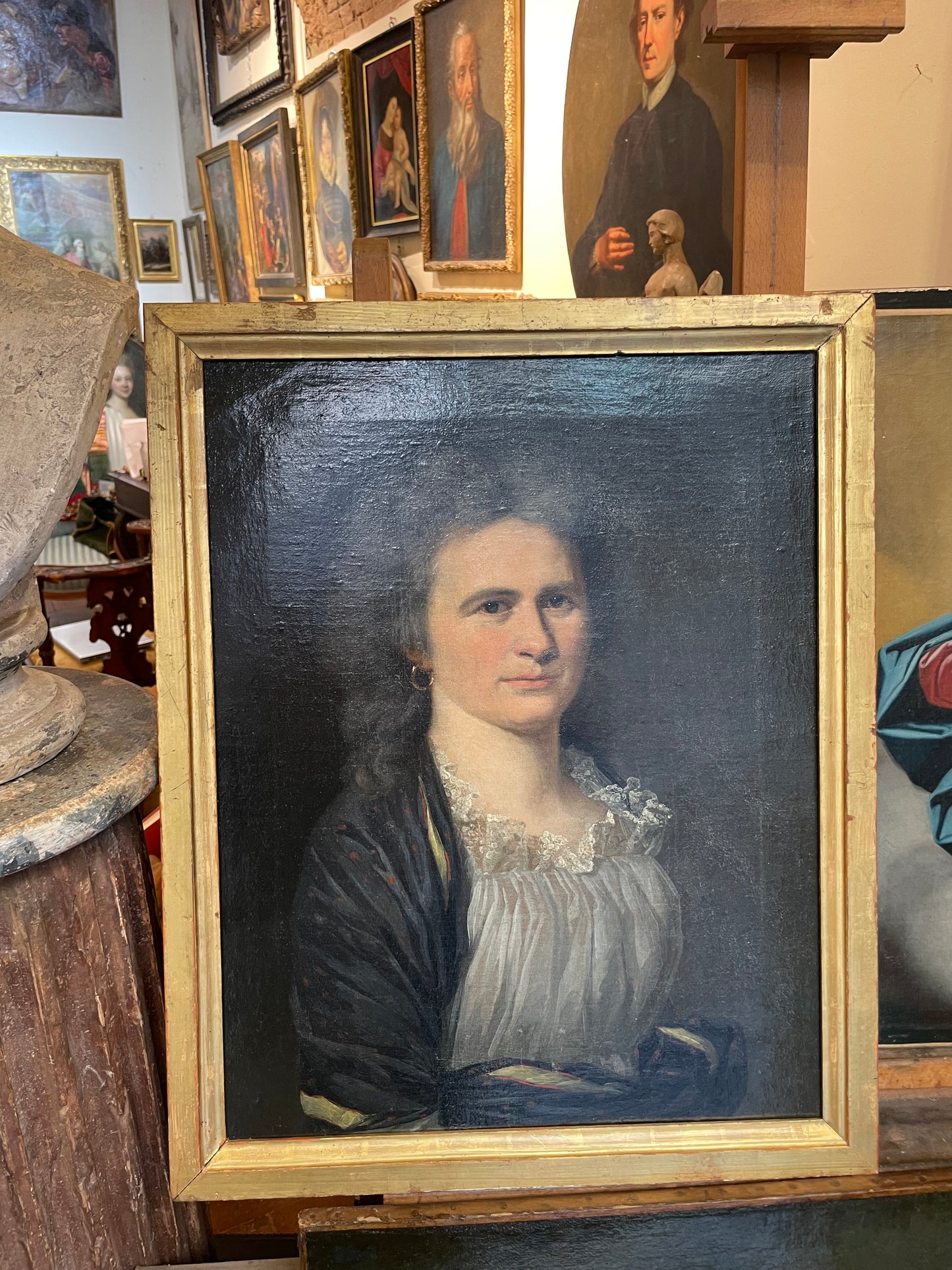 Neoclassical Female Portrait. Chemise à La Reine And Shawl. German Context, Circa 1790