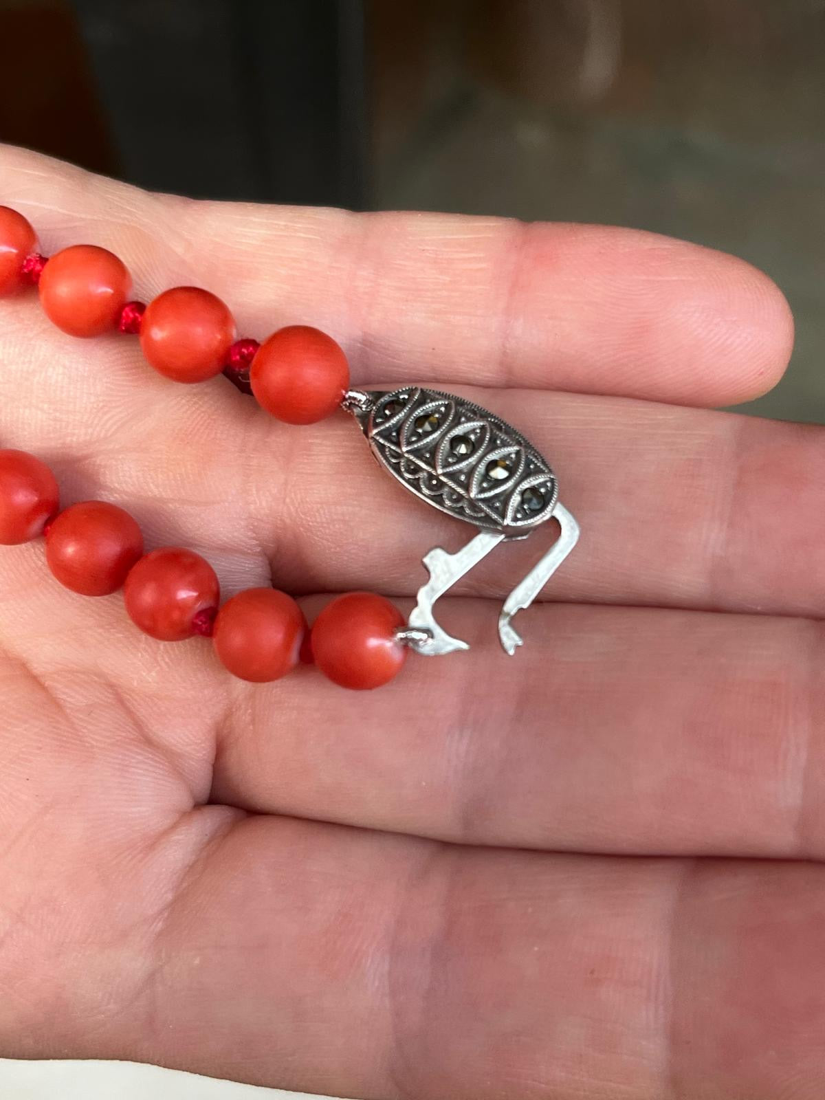 Natural Coral Necklace, Mid 20th Century with Art Deco Silver Clasp