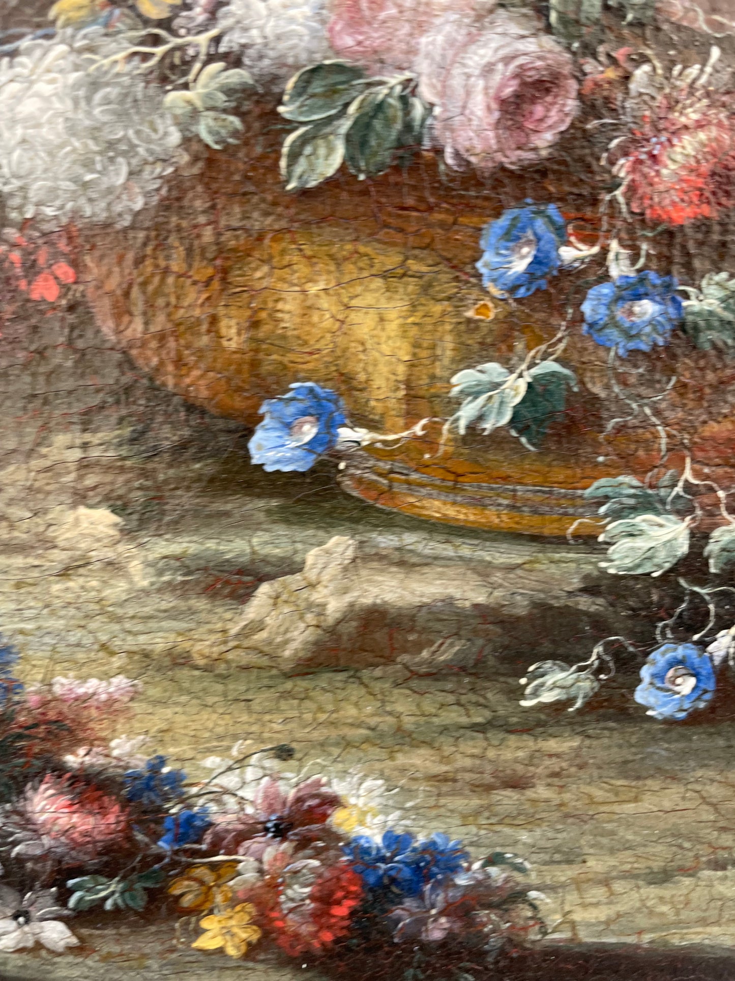 Gaspare Lopez, attribuzione Natura morta con grande vaso e cascata di fiori in un giardino, Napoli, c. 1720