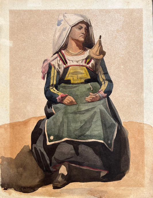 Donna italiana in costume della Ciociaria o d’Abruzzo, con fuso, XIX secolo

Acquerello