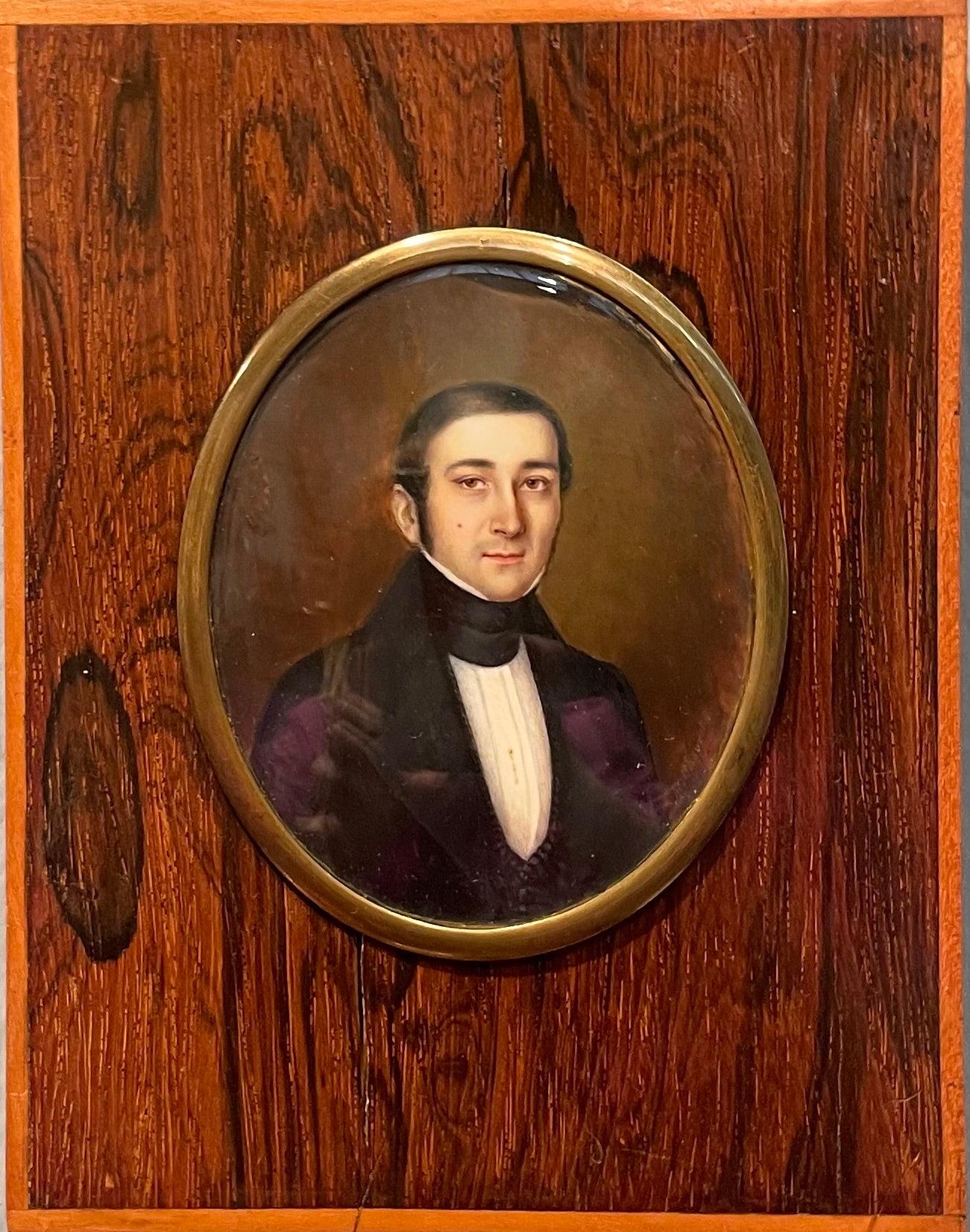 Ritratto miniatura di giovane uomo, firmato M. Chavelon (?), circa 1835–1840