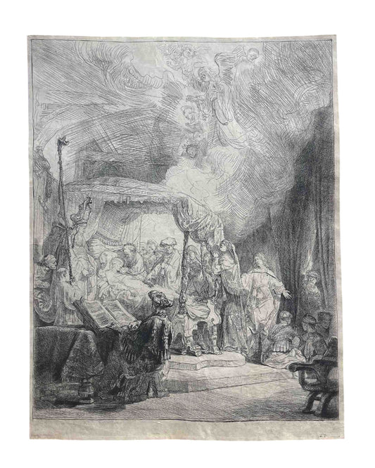 Rembrandt van Rijn, Il transito della Madonna, incisione antica, lastra del 1639, terzo stato.