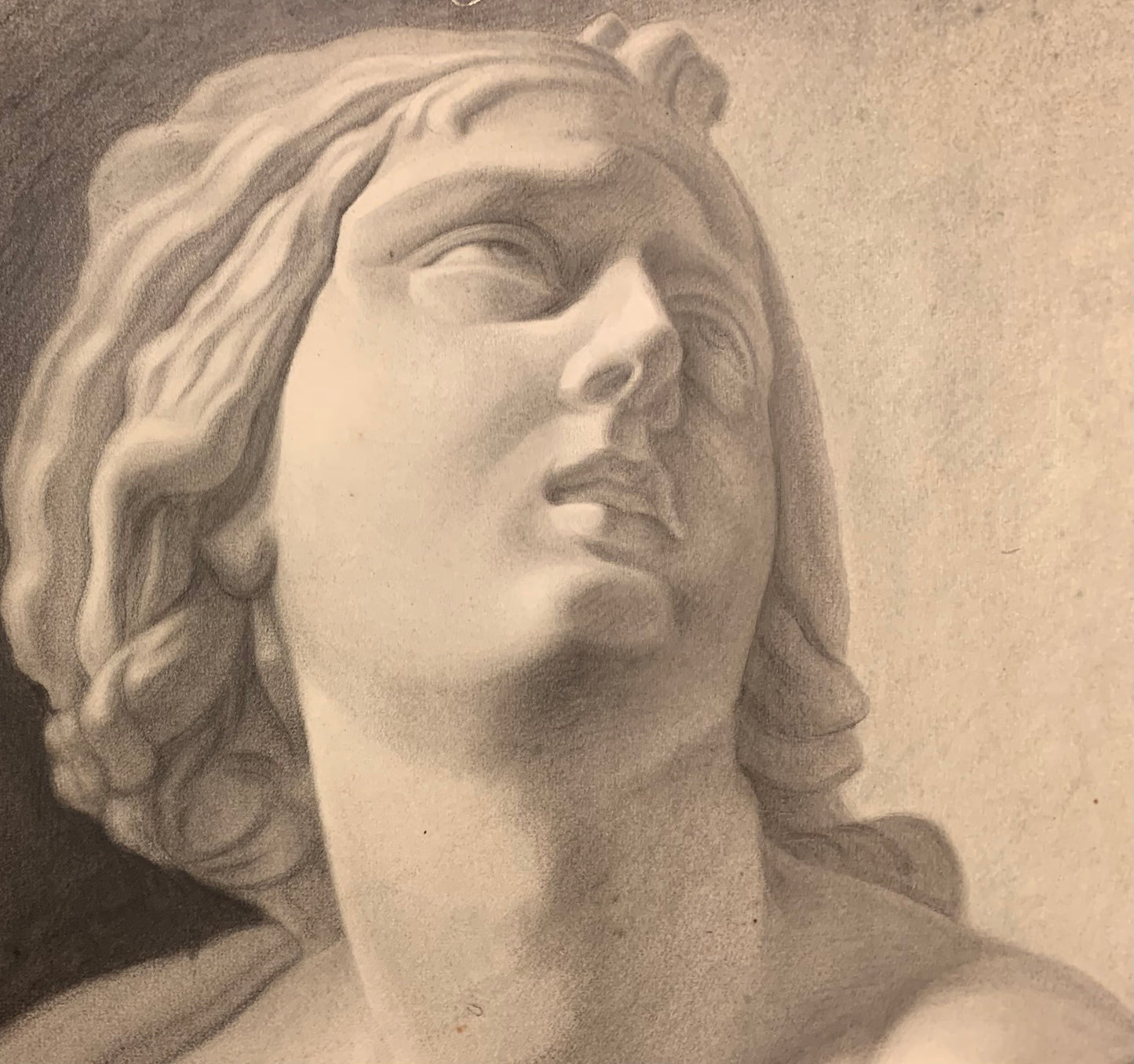 Academic drawing of classical bust sculpture. XIX century