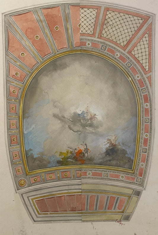 Carl Otto Fey – Decorative ceiling project with allegorical scene, watercolor on paper