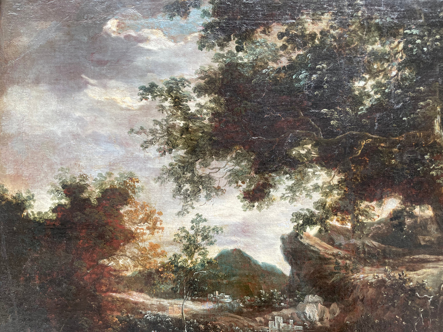 Scuola olandese, XVII secolo – Paesaggio montuoso e viandanti, ambito di Ruysdal