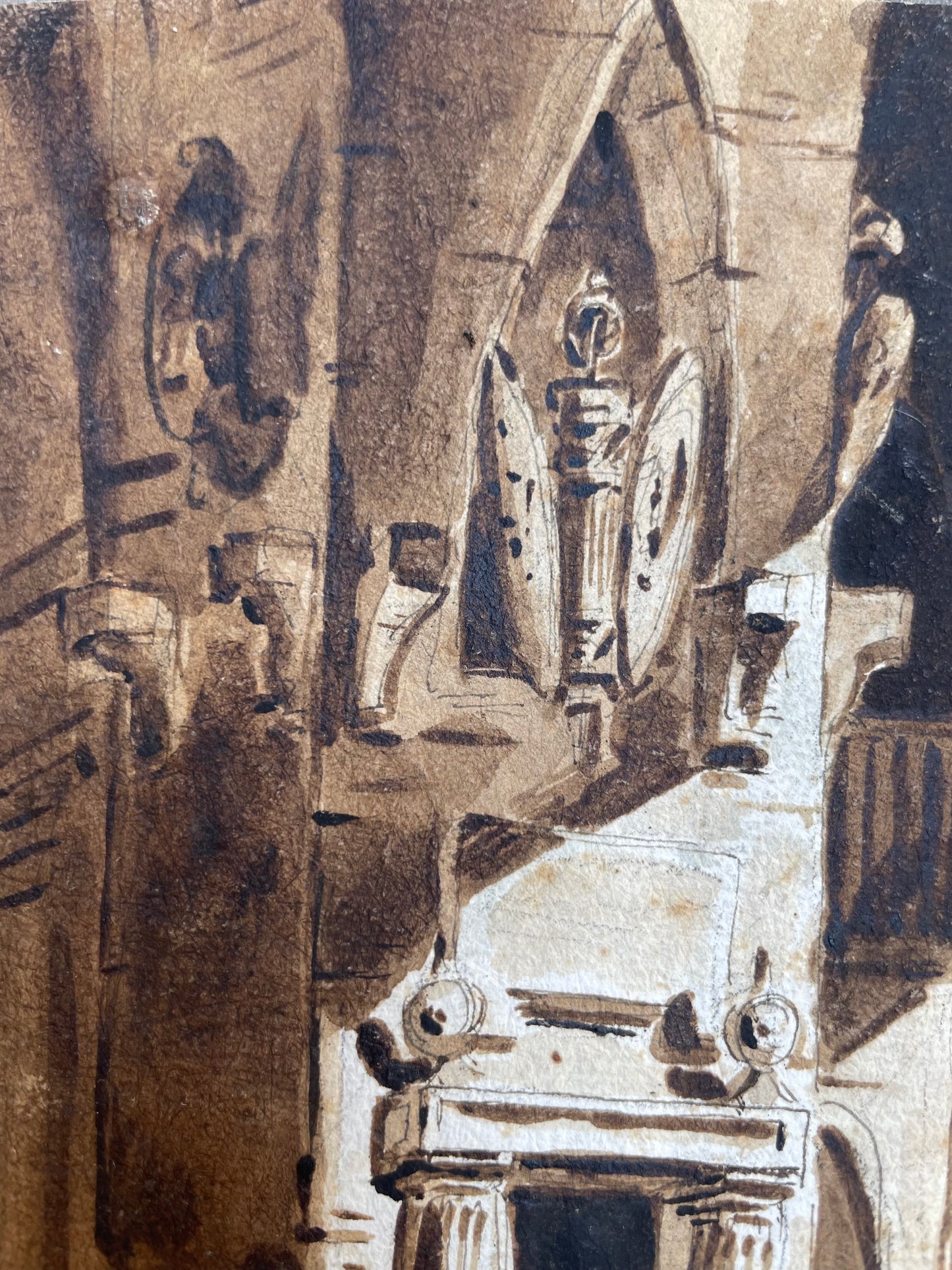 Scenografia architettonica con monumento a trofei, moro prigioniero e leoni. Amb. Fontanesi