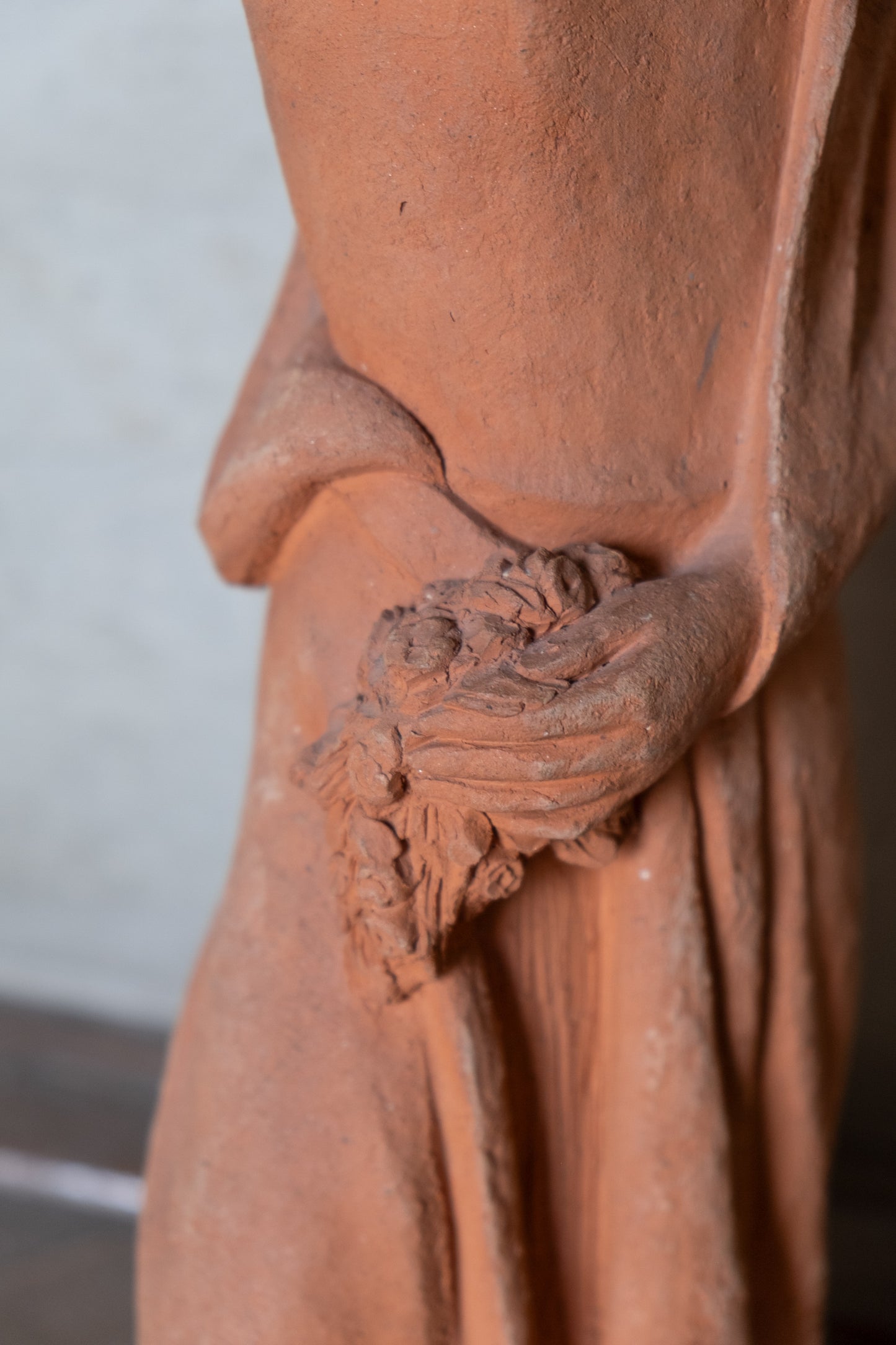 Woman with flowers on head, terracotta sculpture, 1930s-40s, Giorgio Rossi (1894-1981). Tuscan Sculptor.