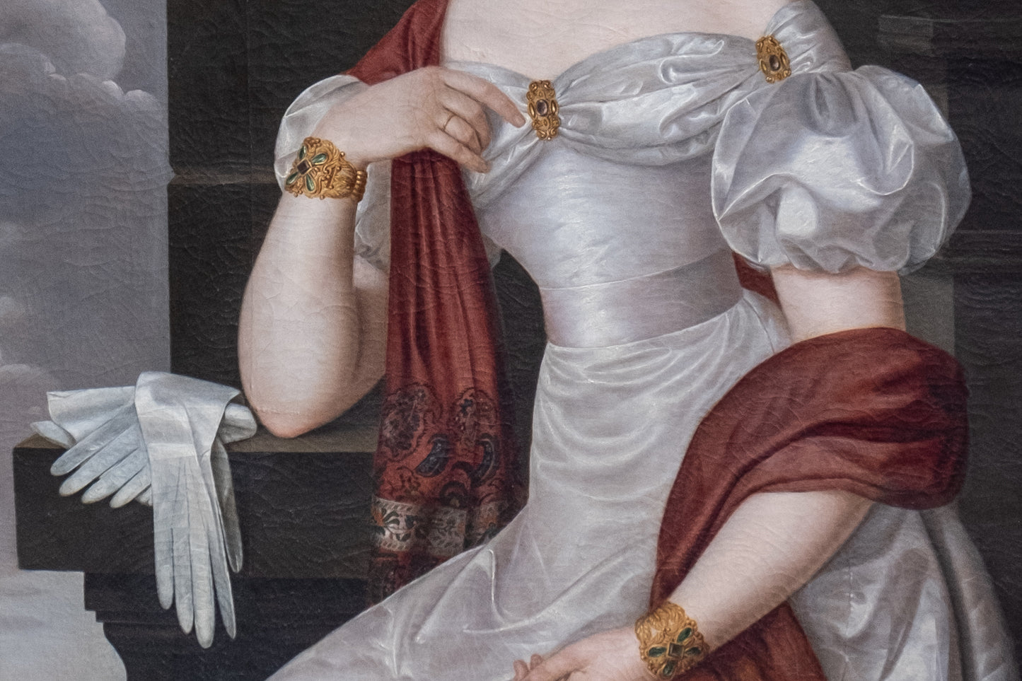 Portrait of a Noble Lady in a Silk Dress, with Bamberg Seal. German School, 1820s. Height 220 cm.