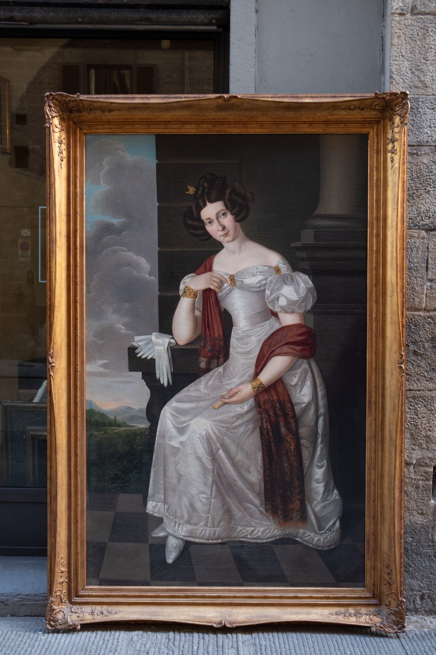 Portrait of a Noble Lady in a Silk Dress, with Bamberg Seal. German School, 1820s. Height 220 cm.