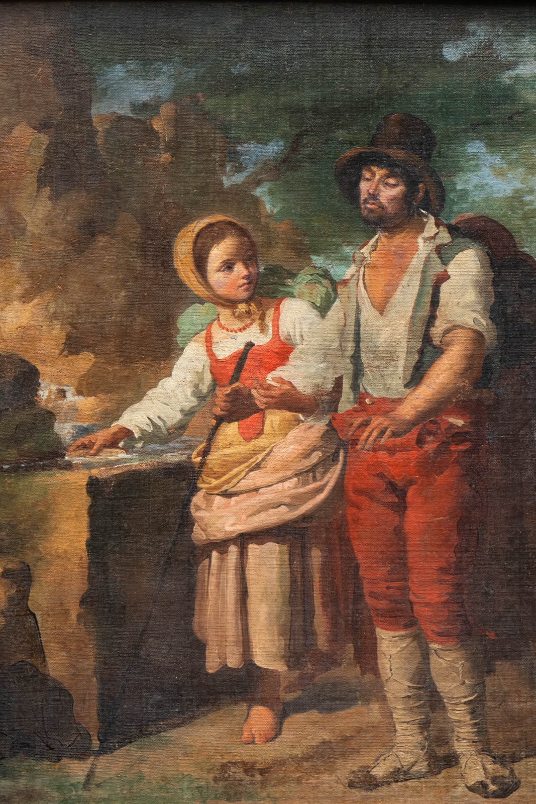 Italian Peasant Girl with Coral Necklace and Man with Ciocie Shoes, 19th Cent. 63,5*52cm