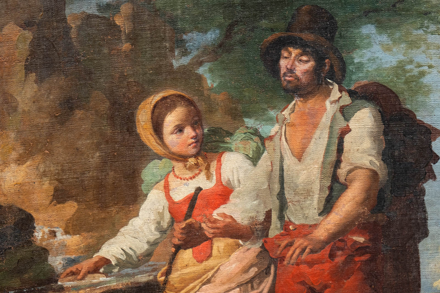 Italian Peasant Girl with Coral Necklace and Man with Ciocie Shoes, 19th Cent. 63,5*52cm