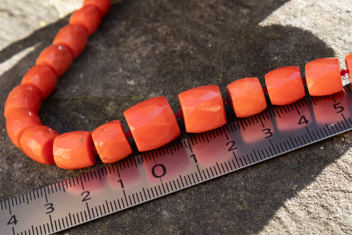 Italian necklace in antique coral with Gold And Diamond Clasp. 77cm, 77gramms