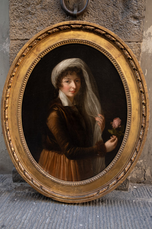 Portrait of a Young Woman with Rose and à la Turque Headscarf, late 18th century.
