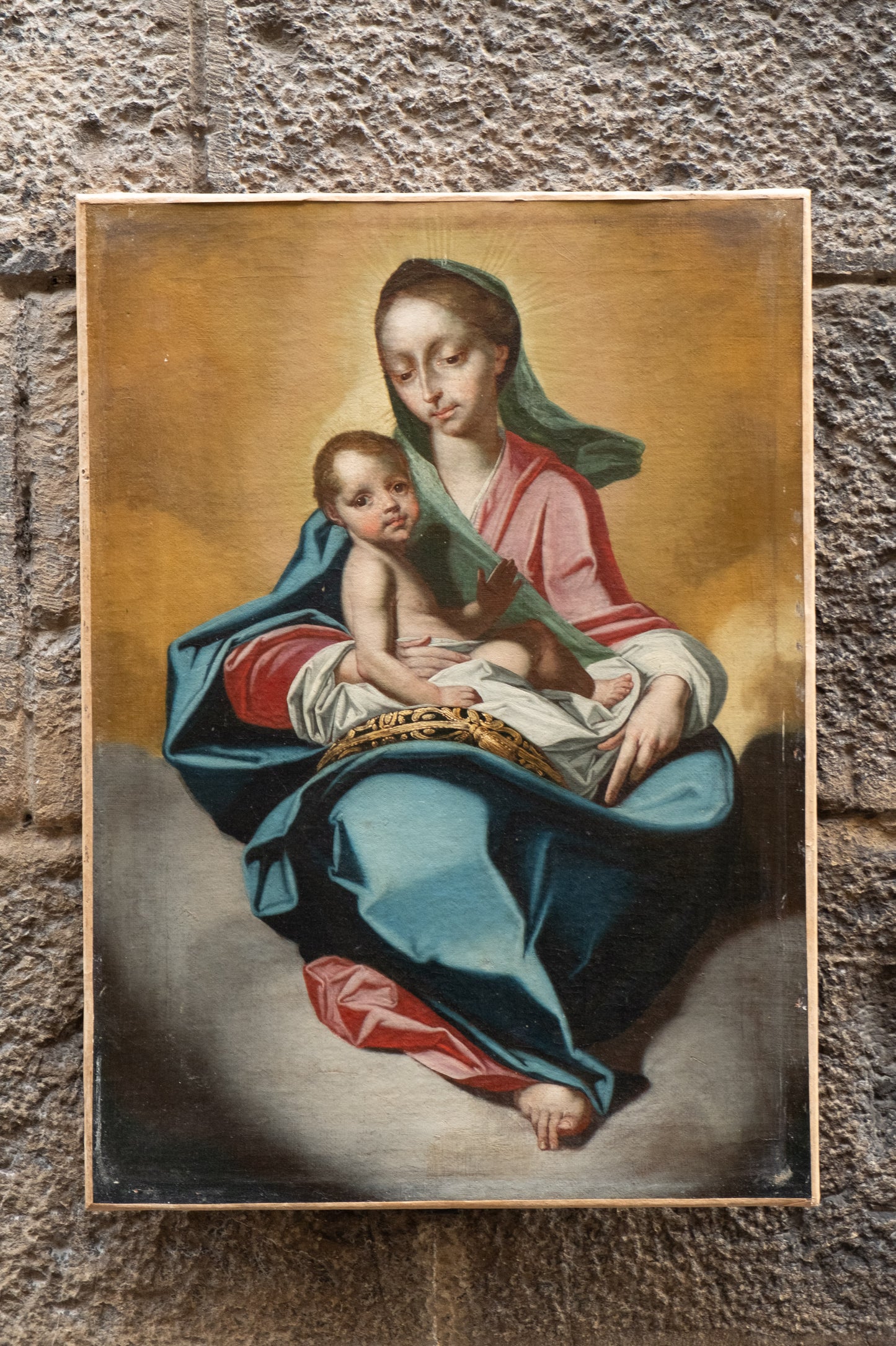 Virgin with Child on the clouds. Italian school. Circa 1700