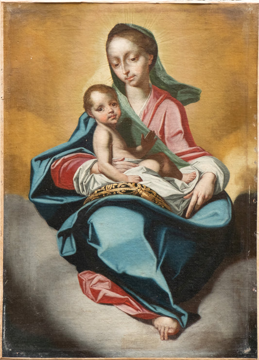 Virgin with Child on the clouds. Italian school. Circa 1700