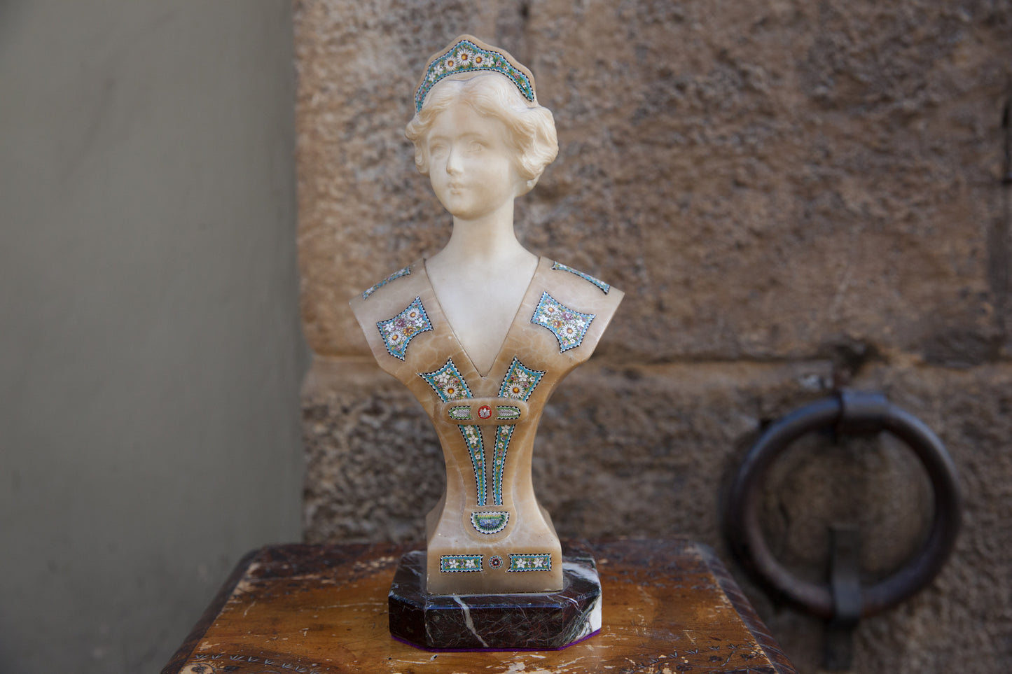 Rare Alabaster And Micromosaic Bust. Art Nouveau. Late XIX century.