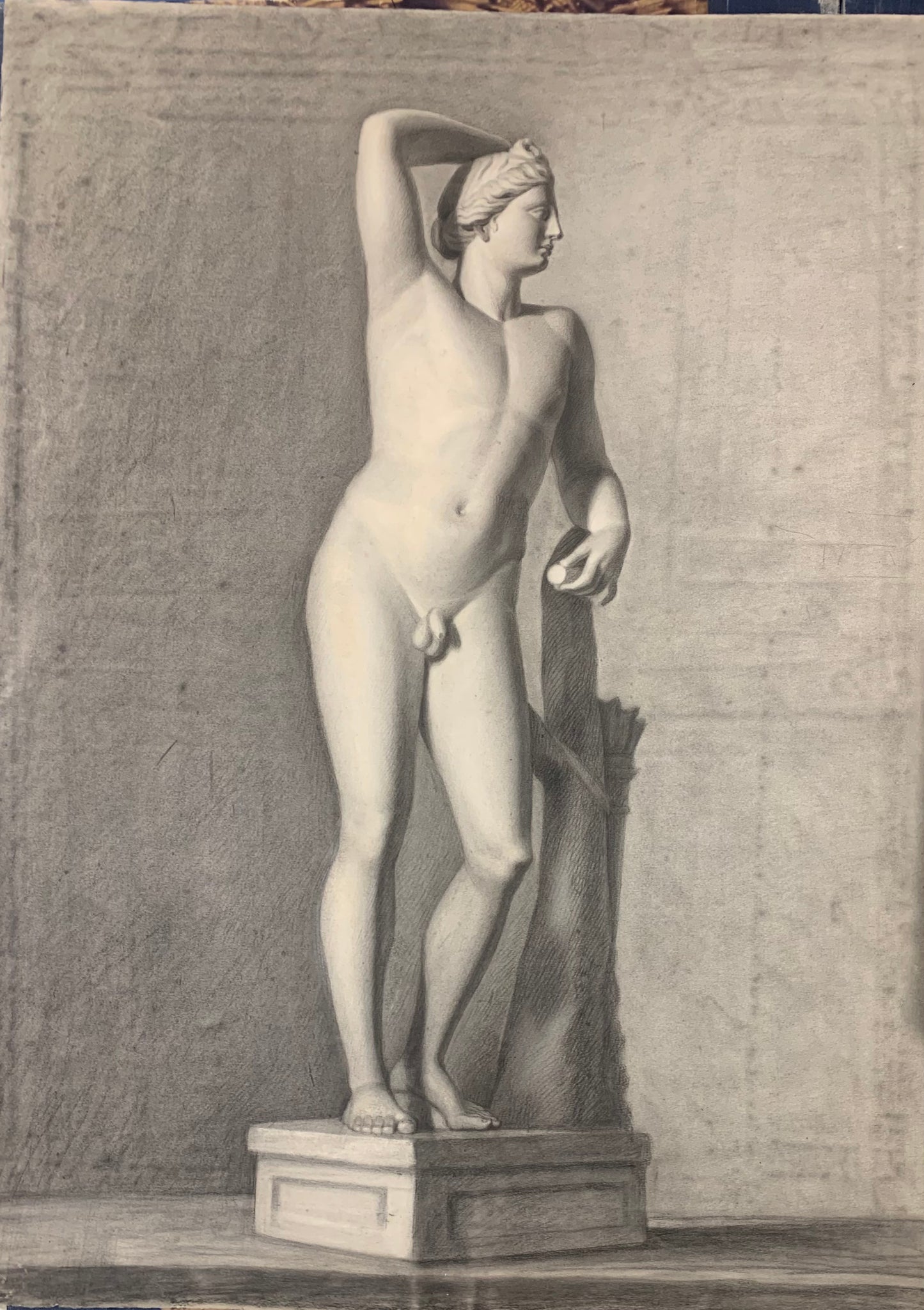 Italian Academic Drawing: Apollino degli Uffizi. XIX Century, 68 cm x 50 cm