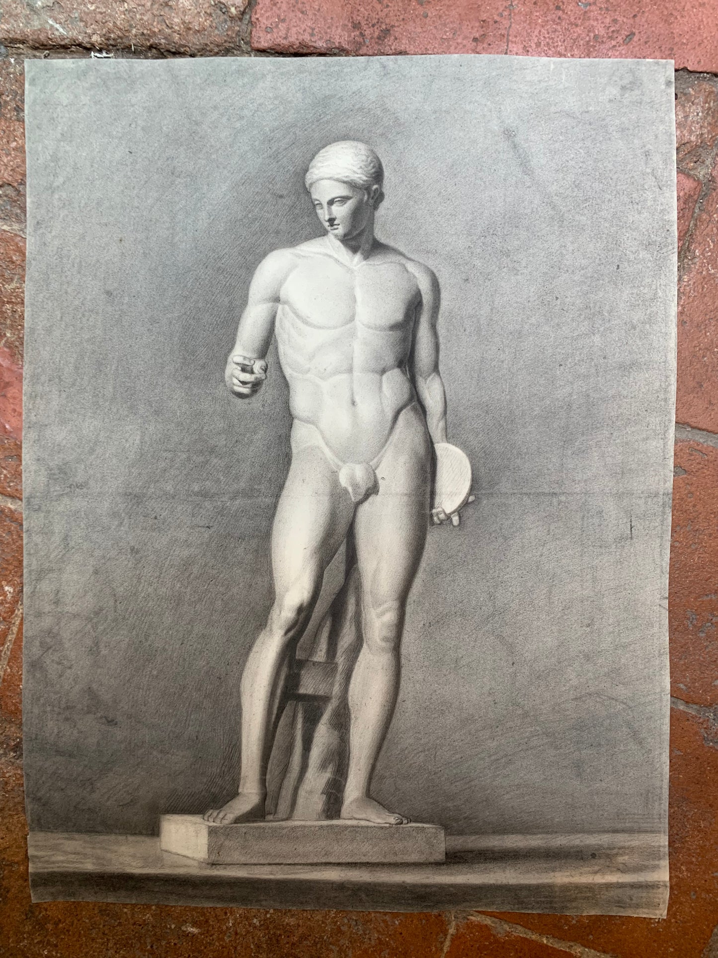 Discophoros by Polyclitus from British Museum. Italian academic drawing. XIX century.