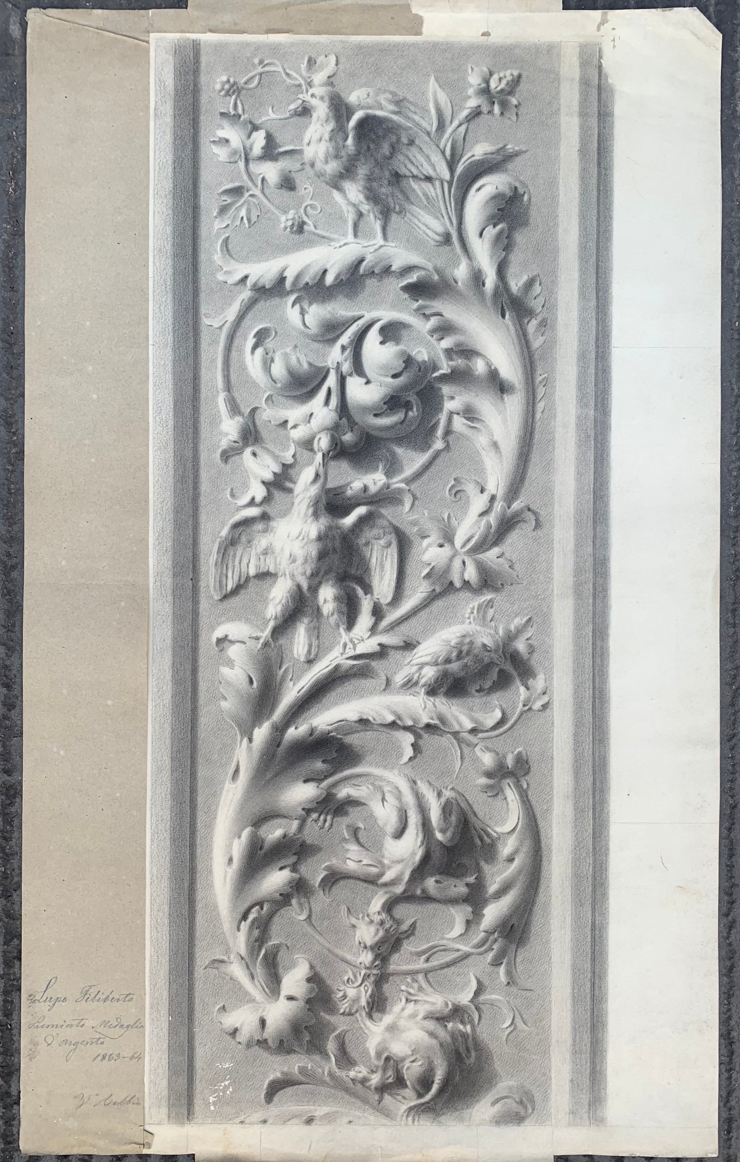 Academic Study of a Plaster Frieze: Grotesques, Dragons, and Birds, 1864