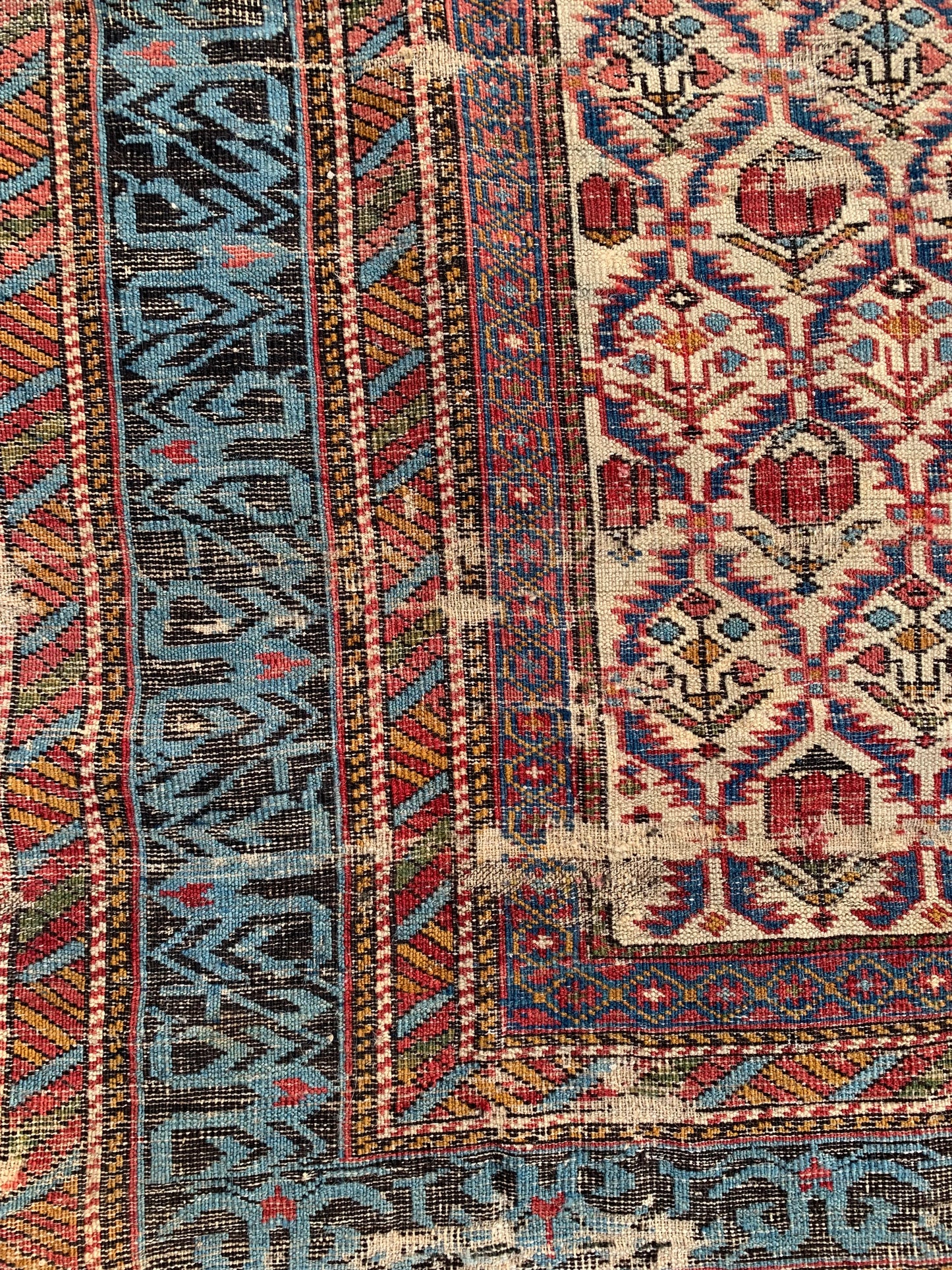 Shirvan. Mid 19th Century. Caucasian Carpet With Beautiful Border. To Be Restored.