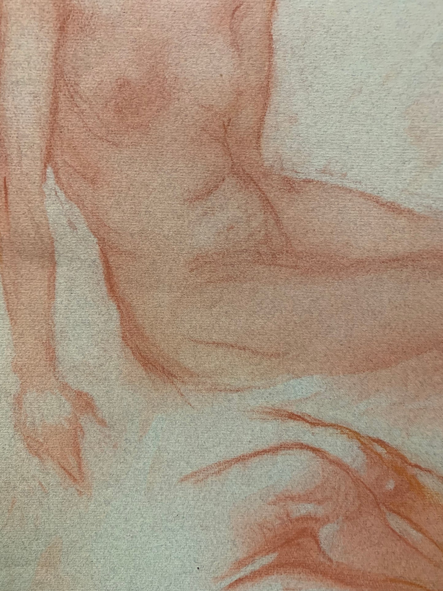Study Of A Female Nude Figure. Sanguine Drawing On Paper.