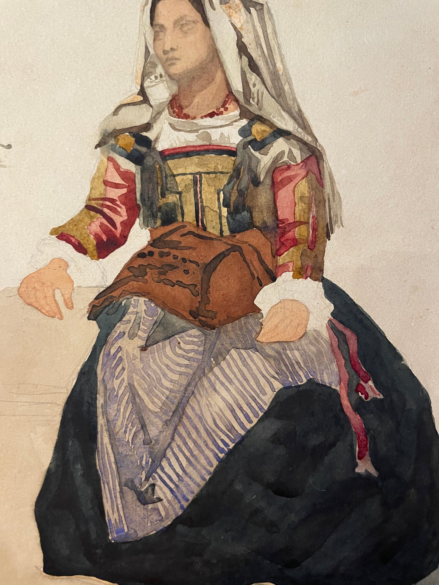 RESERVED Donna italiana di Cervara in costume tradizionale, XIX secolo

Acquerello e matita su carta
