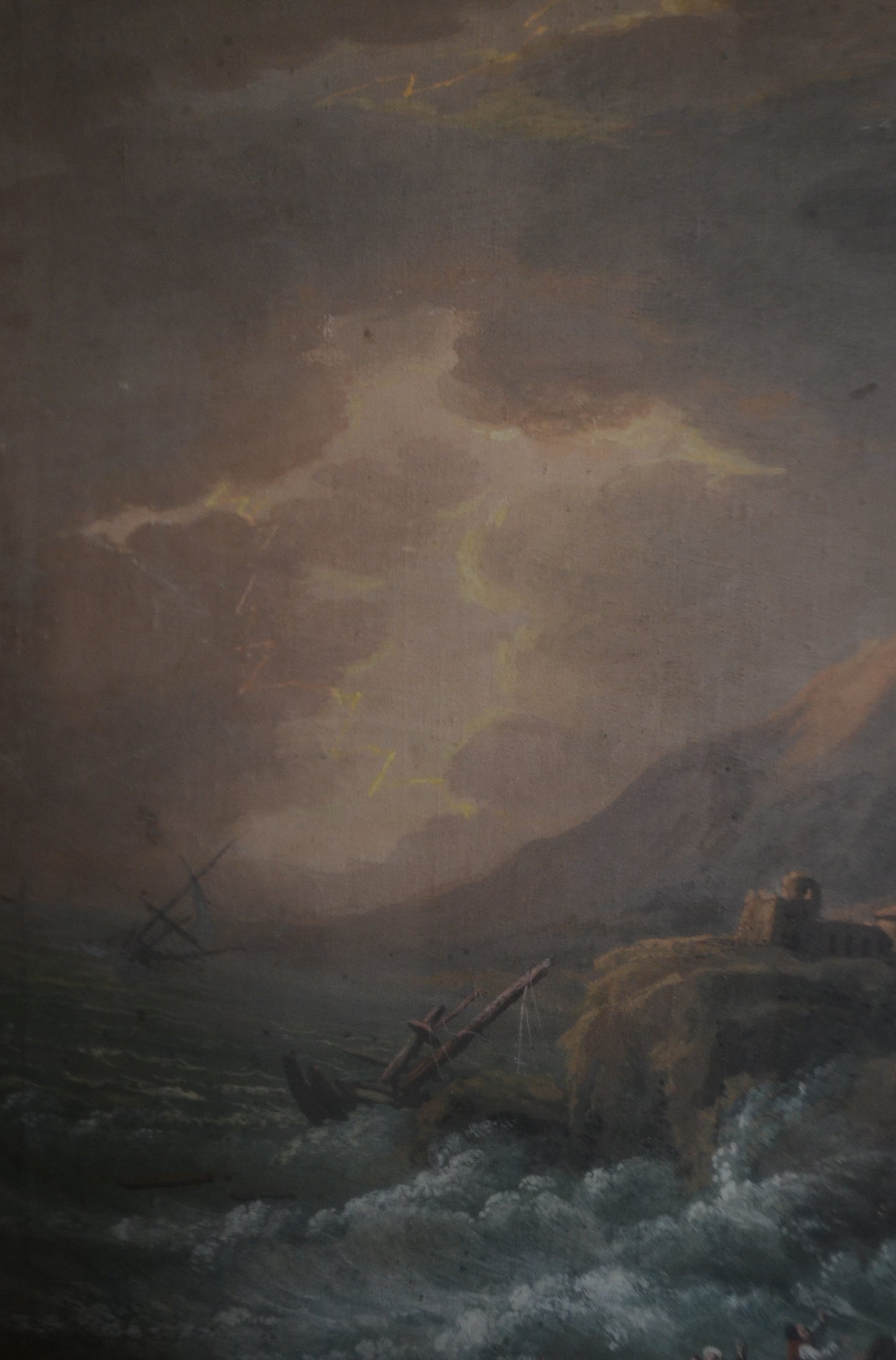 Gouache of a Shipwreck in a Storm with Gothic Ruins, Early 19th Century