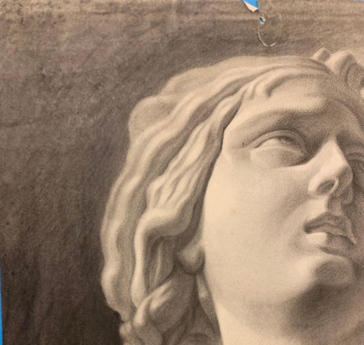 Academic drawing of classical bust sculpture. XIX century