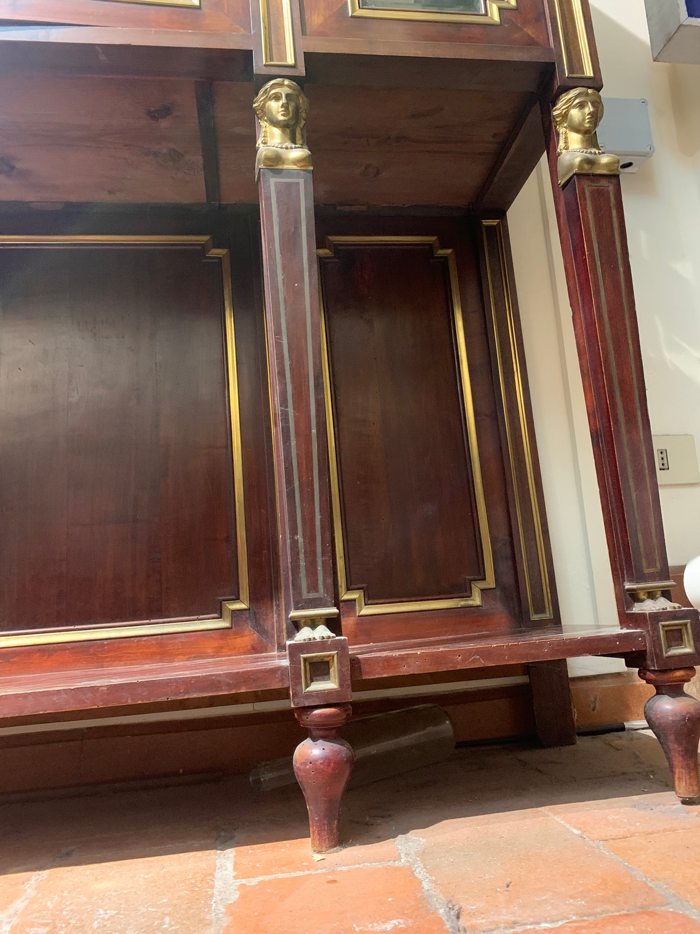 Mahogany Display Cabinet with Neoclassical Bronze Elements: Late 19th Century