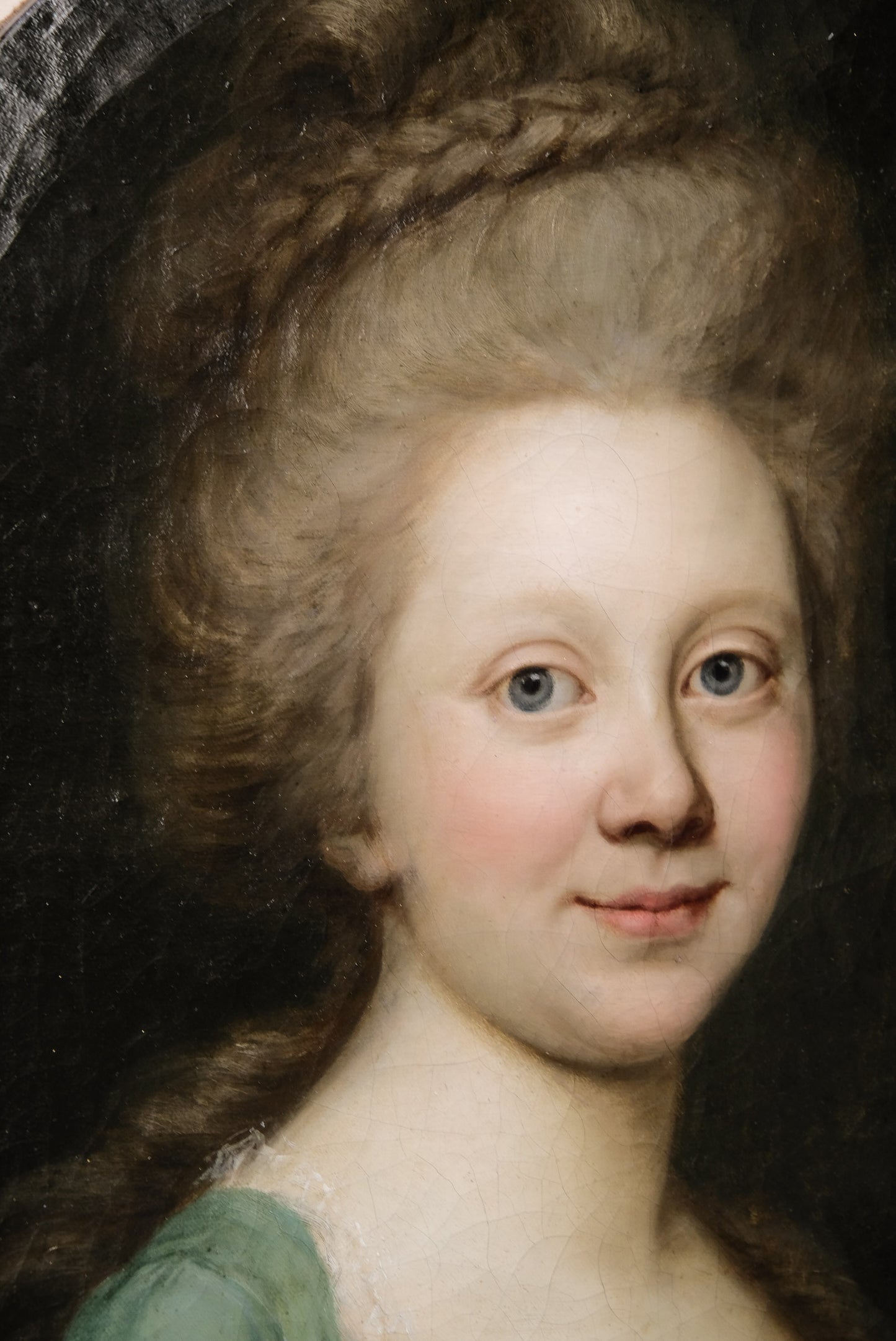 Darbes, Joseph Friedrich August. Oval Portrait of Woman in a Green dress. Signed and dated 1781. Rossika