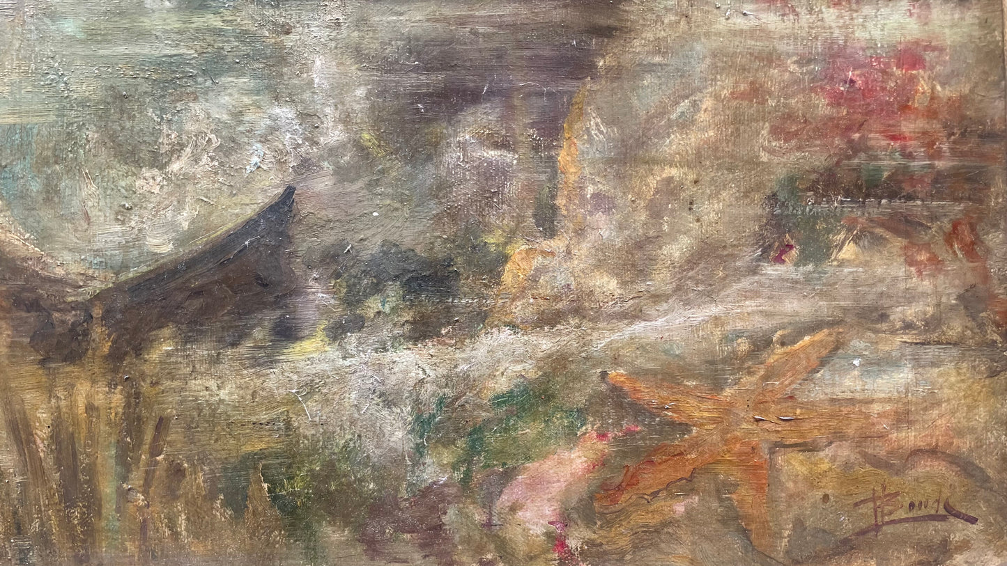 Subacqueo con cernia sotto una barca - Metà del XX secolo. Cm 99 x 74