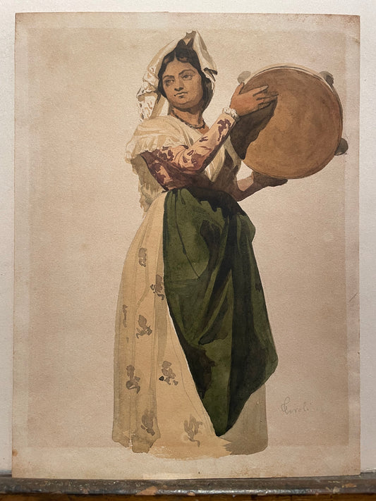 Contadina della Campagna romana, Tivoli, XIX secolo. Acquarello.