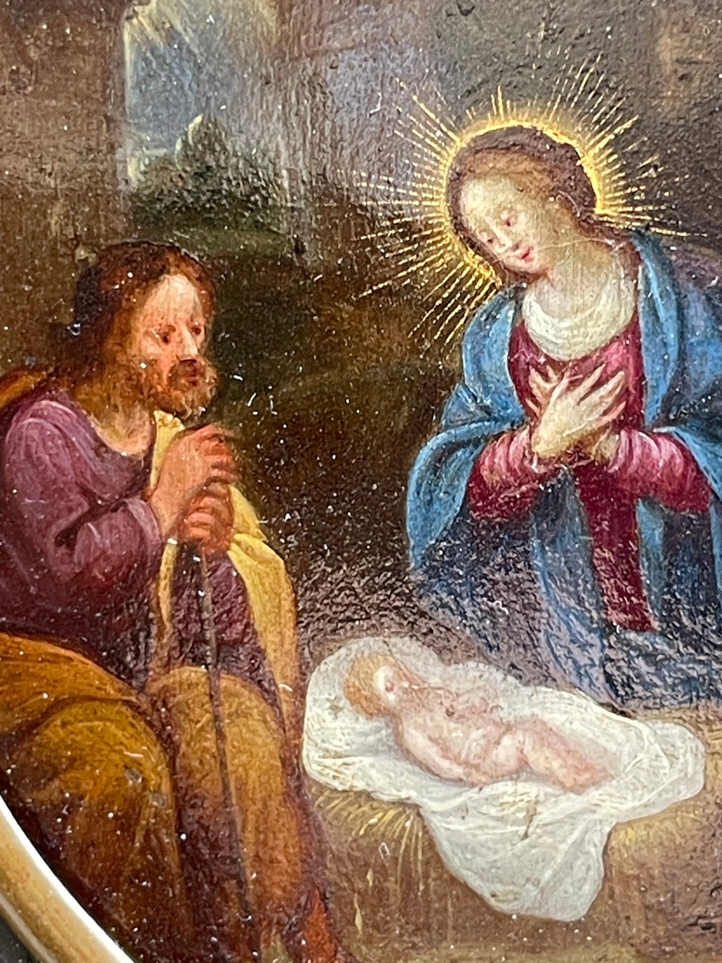 Reserved adorazione dei pastori. Scuola fiamminga, XVII secolo. Olio su rame